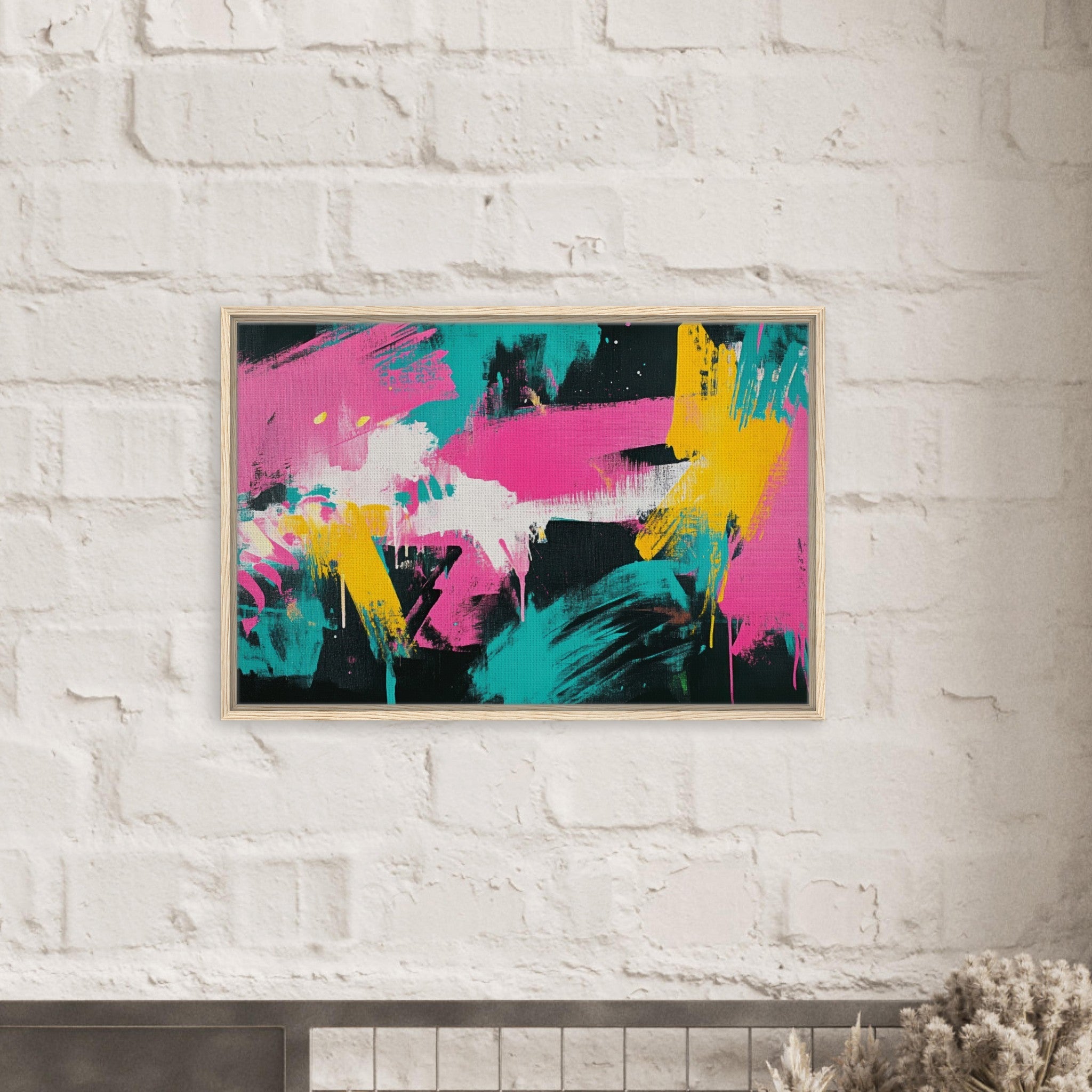 Framed Canvas Landscape - Neon Reverie An explosion of neon lights in pink - Shop Ai Art WebShop - Digital Art online Store