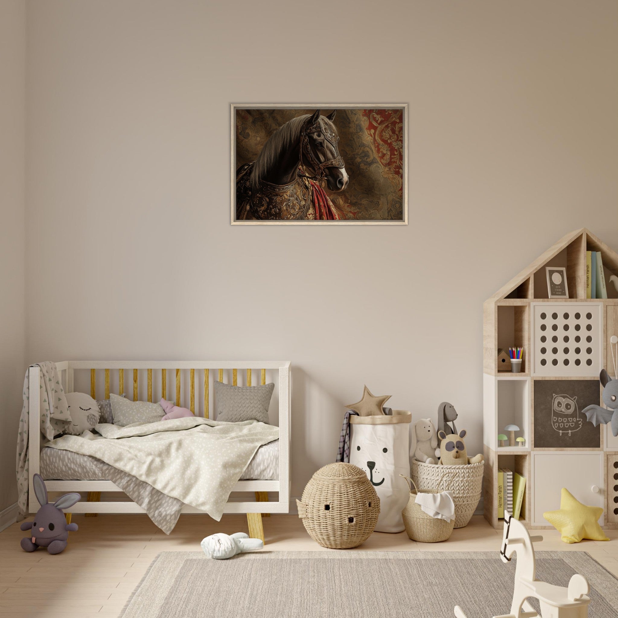 Framed Canvas Landscape - Renaissance Portrait of a Noble Horse A dignified - Shop Ai Art WebShop - Digital Art online Store