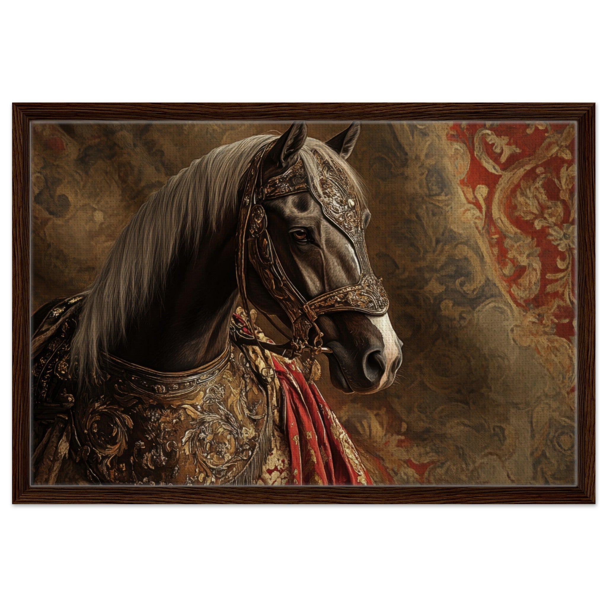 Framed Canvas Landscape - Renaissance Portrait of a Noble Horse A dignified - Shop Ai Art WebShop - Digital Art online Store