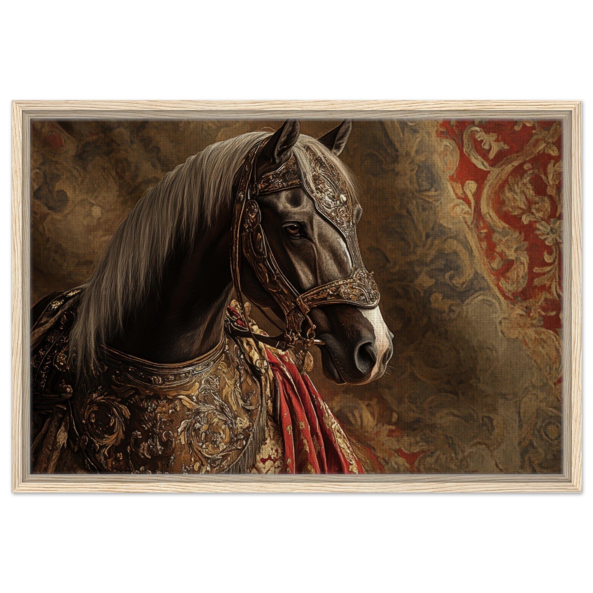 Framed Canvas Landscape - Renaissance Portrait of a Noble Horse A dignified - Shop Ai Art WebShop - Digital Art online Store