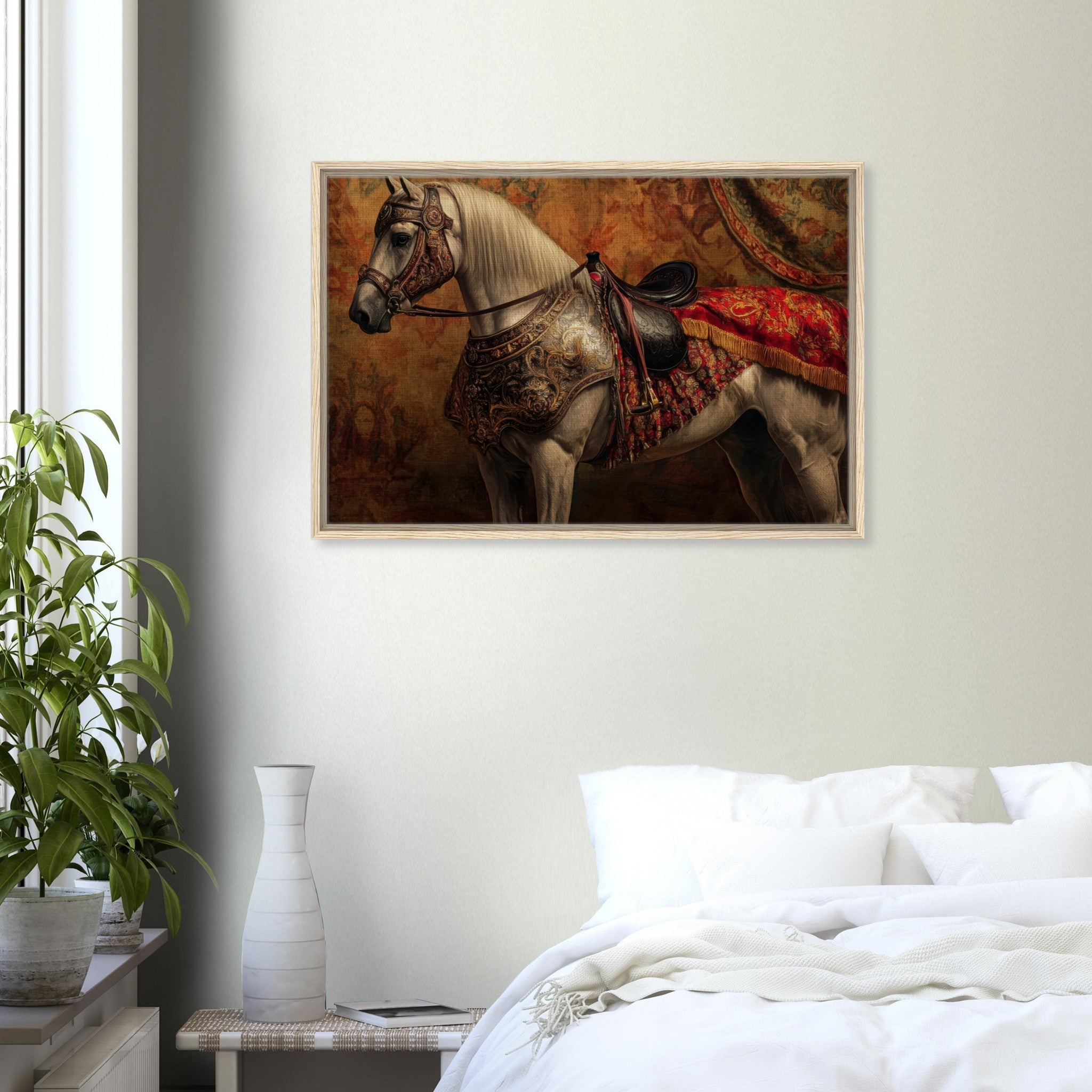 Framed Canvas Landscape - Renaissance Portrait of a Noble Horse A dignified 2 - Shop Ai Art WebShop - Digital Art online Store