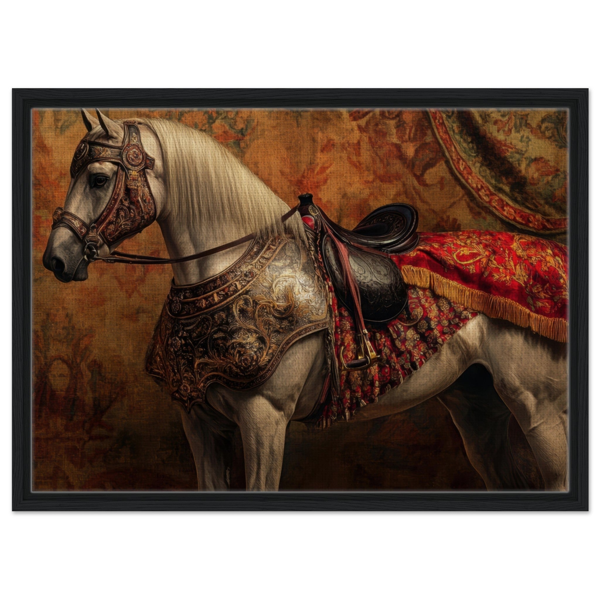 Framed Canvas Landscape - Renaissance Portrait of a Noble Horse A dignified 2 - Shop Ai Art WebShop - Digital Art online Store