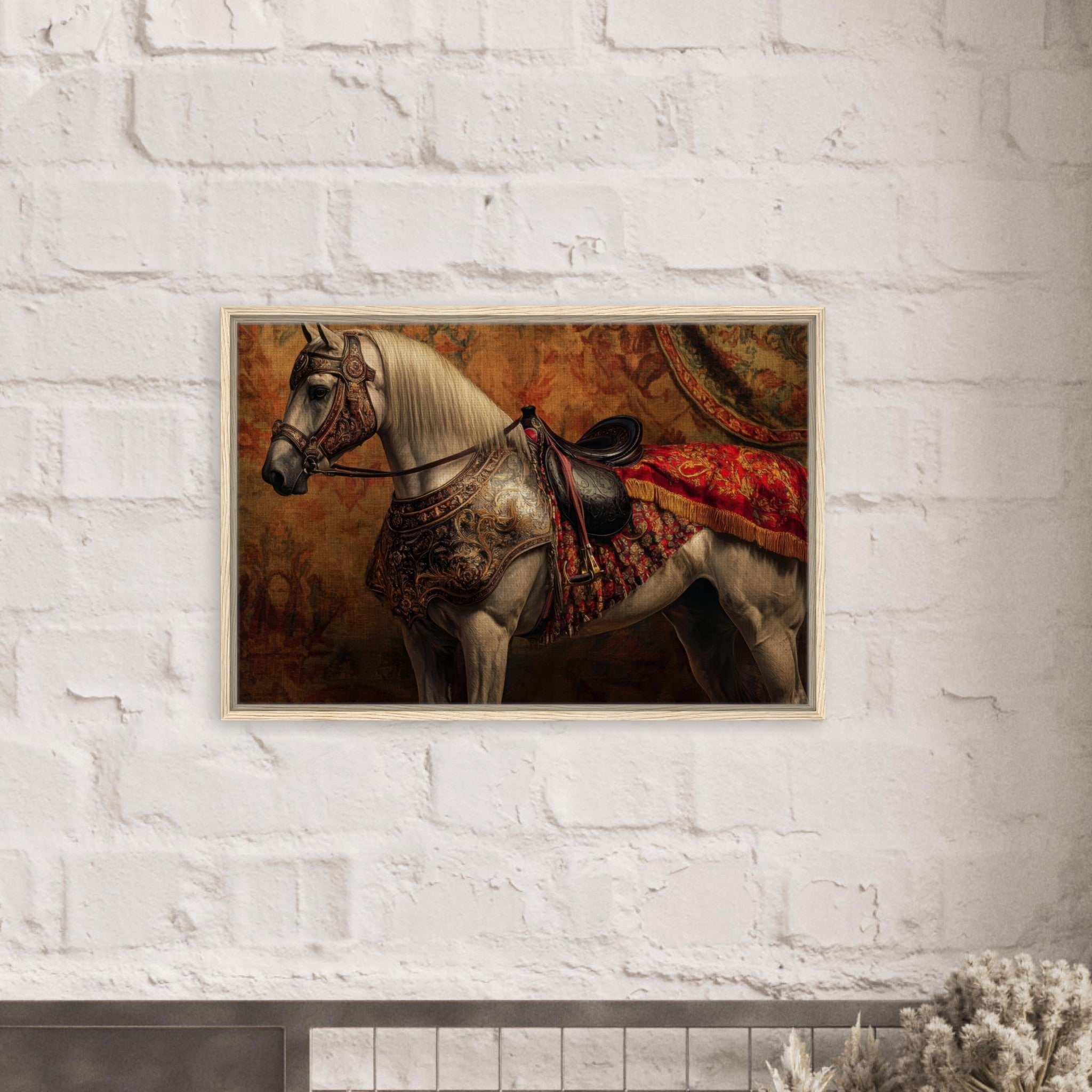 Framed Canvas Landscape - Renaissance Portrait of a Noble Horse A dignified 2 - Shop Ai Art WebShop - Digital Art online Store