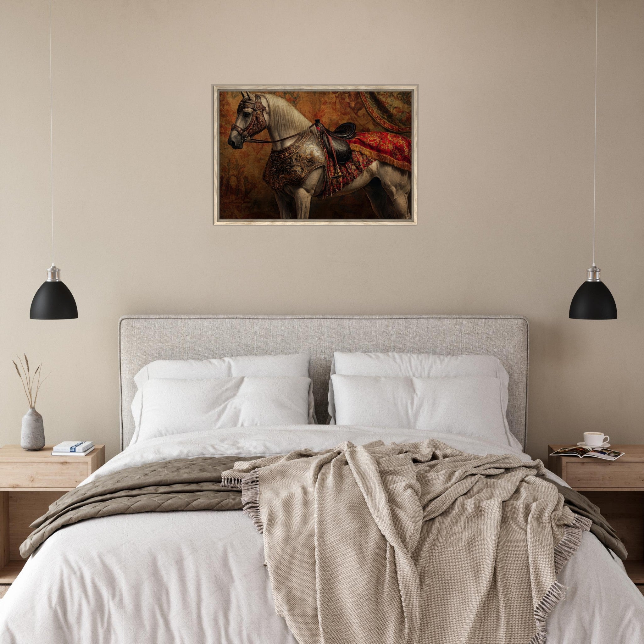 Framed Canvas Landscape - Renaissance Portrait of a Noble Horse A dignified 2 - Shop Ai Art WebShop - Digital Art online Store