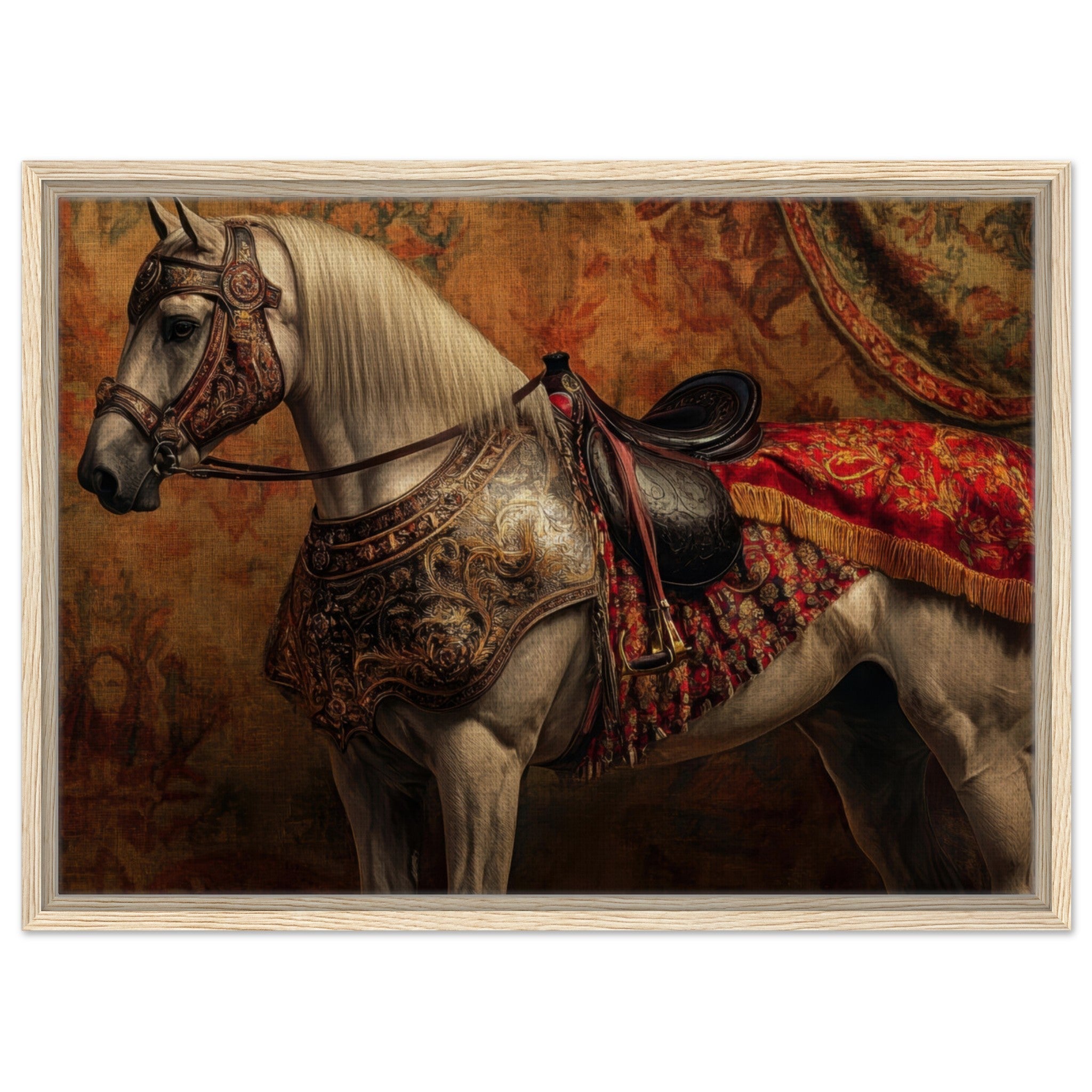 Framed Canvas Landscape - Renaissance Portrait of a Noble Horse A dignified 2 - Shop Ai Art WebShop - Digital Art online Store