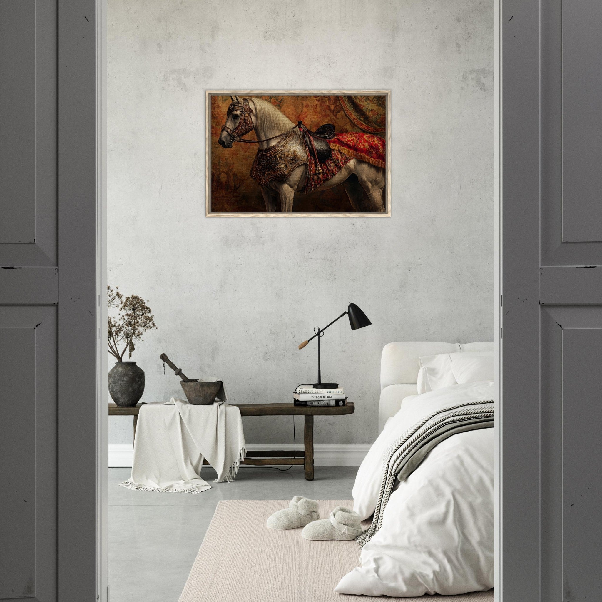 Framed Canvas Landscape - Renaissance Portrait of a Noble Horse A dignified 2 - Shop Ai Art WebShop - Digital Art online Store