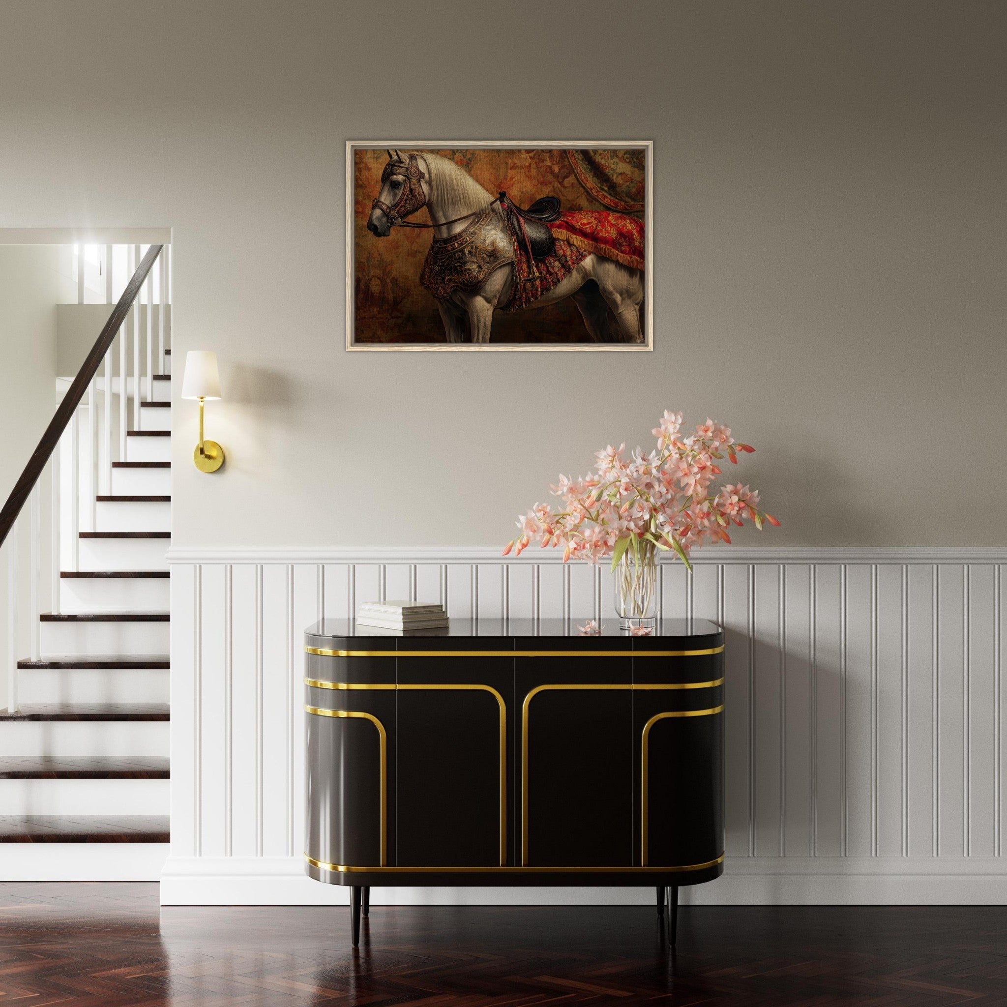 Framed Canvas Landscape - Renaissance Portrait of a Noble Horse A dignified 2 - Shop Ai Art WebShop - Digital Art online Store