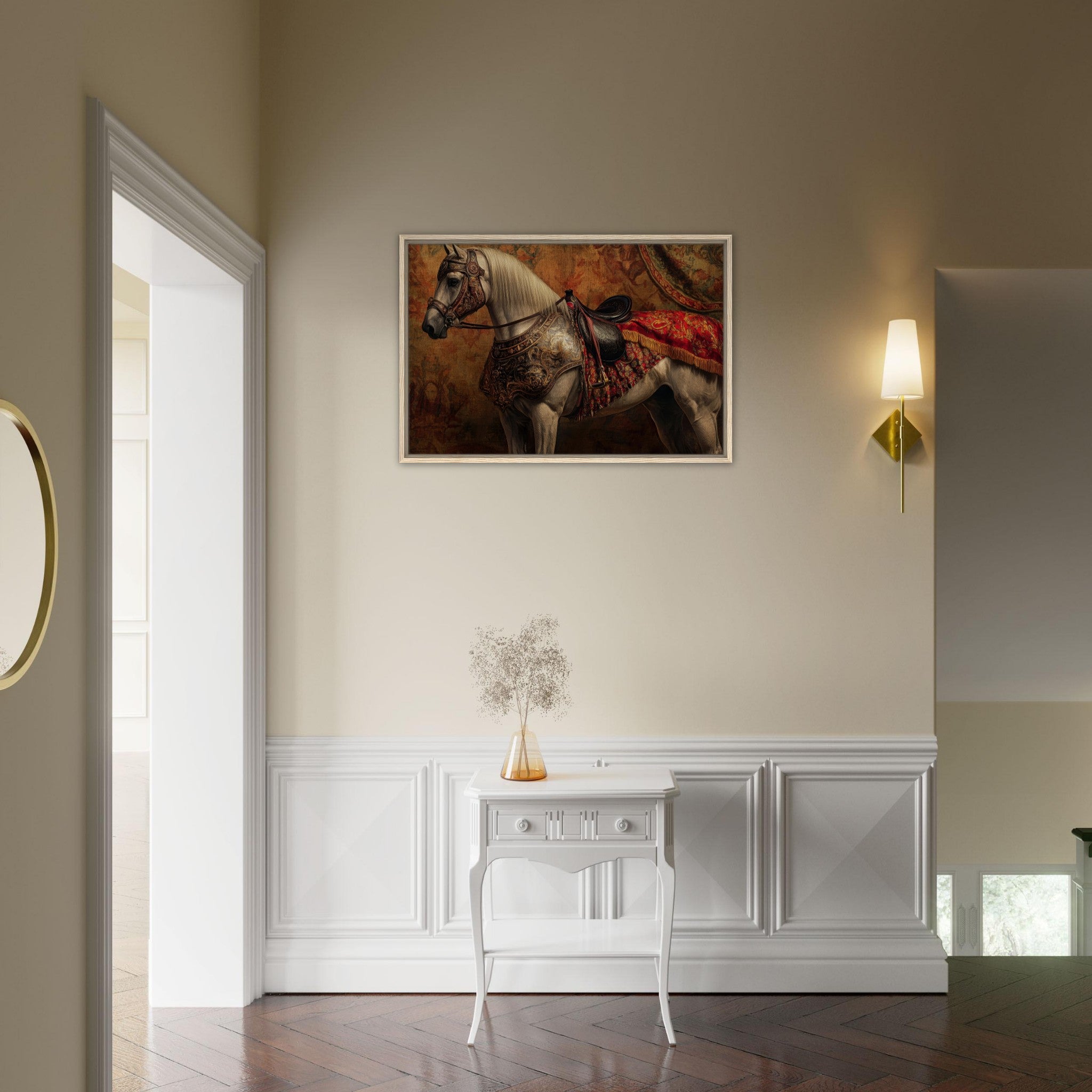 Framed Canvas Landscape - Renaissance Portrait of a Noble Horse A dignified 2 - Shop Ai Art WebShop - Digital Art online Store