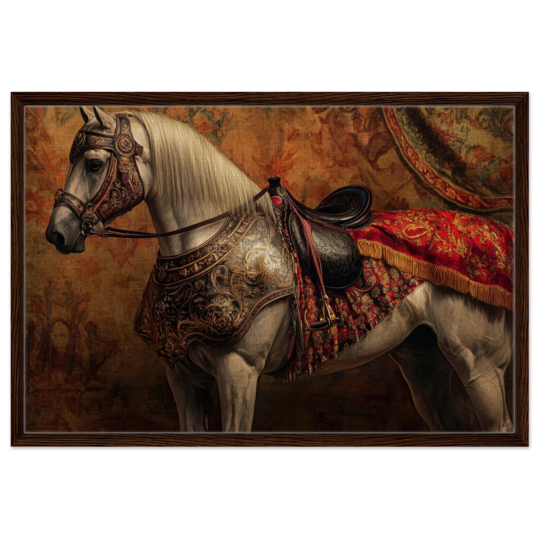 Framed Canvas Landscape - Renaissance Portrait of a Noble Horse A dignified 2 - Shop Ai Art WebShop - Digital Art online Store