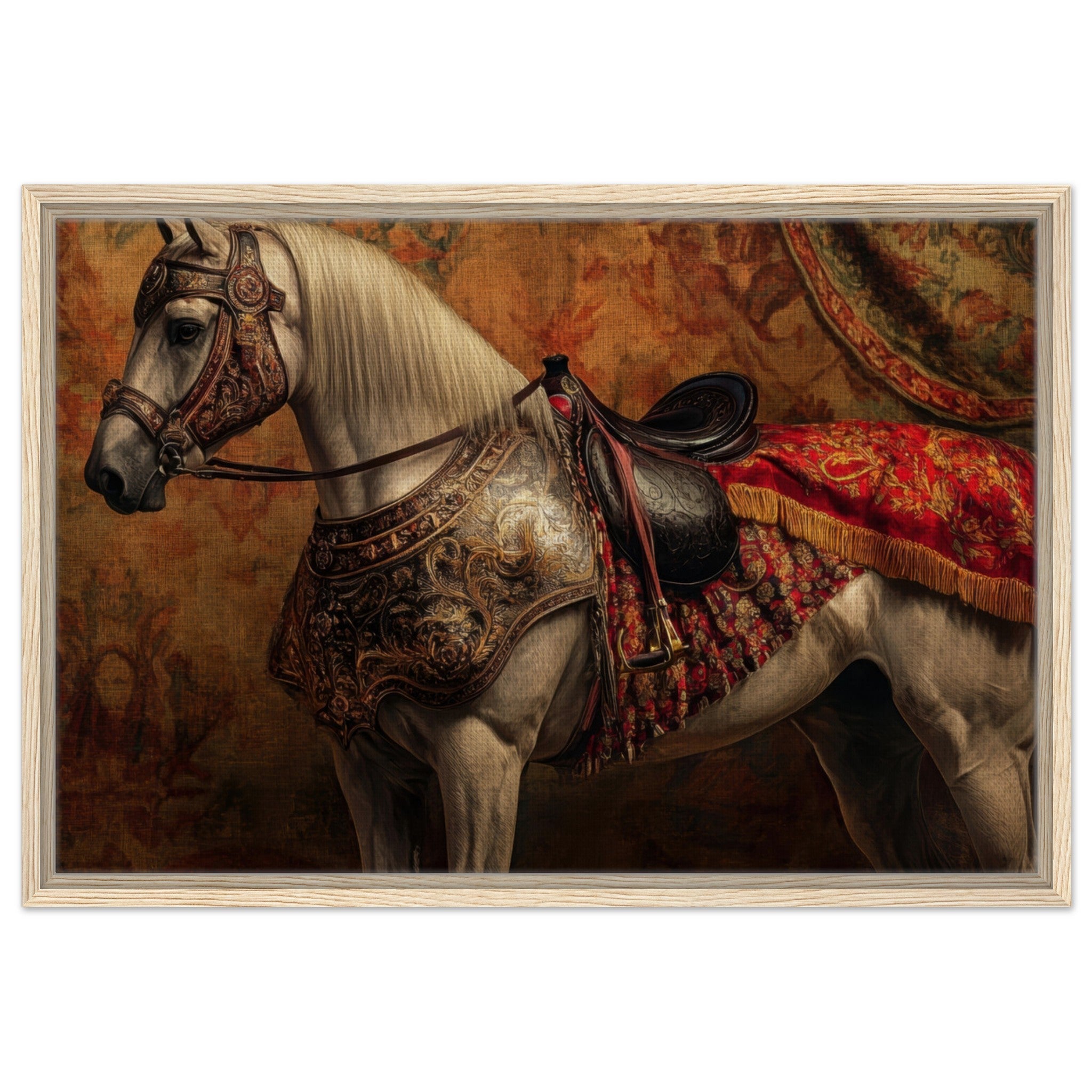 Framed Canvas Landscape - Renaissance Portrait of a Noble Horse A dignified 2 - Shop Ai Art WebShop - Digital Art online Store
