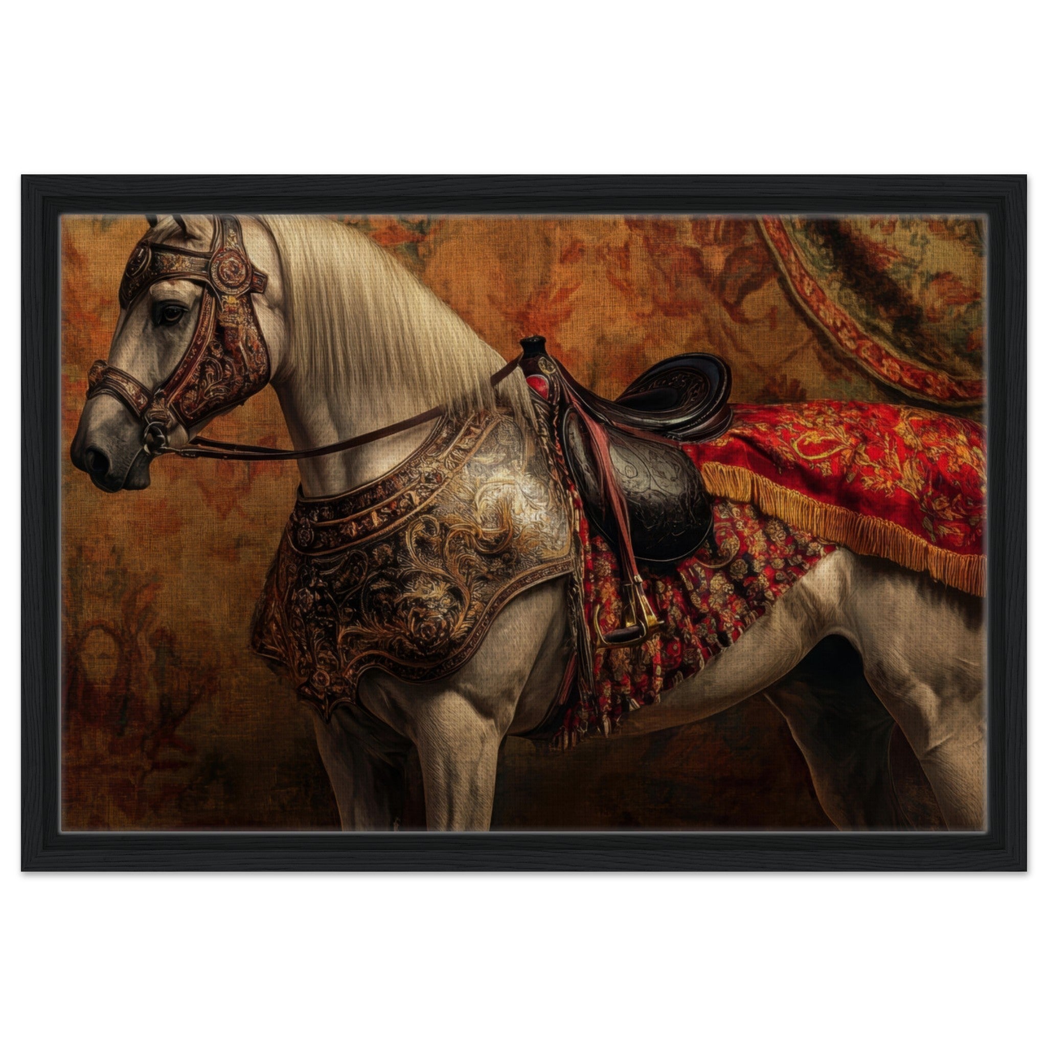 Framed Canvas Landscape - Renaissance Portrait of a Noble Horse A dignified 2 - Shop Ai Art WebShop - Digital Art online Store