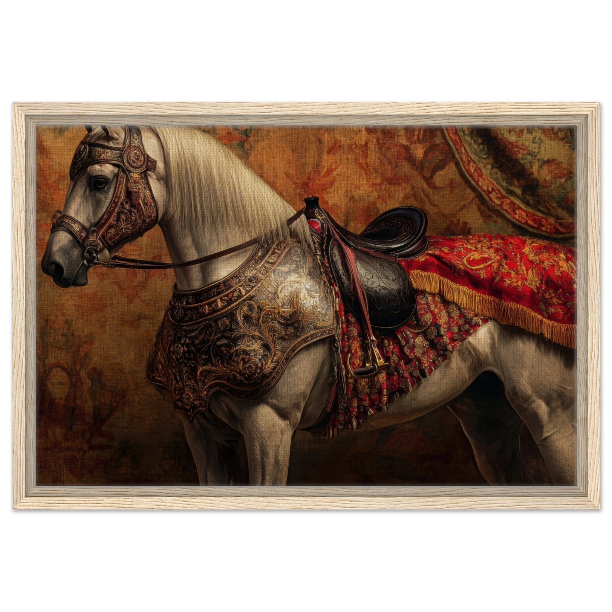 Framed Canvas Landscape - Renaissance Portrait of a Noble Horse A dignified 2 - Shop Ai Art WebShop - Digital Art online Store