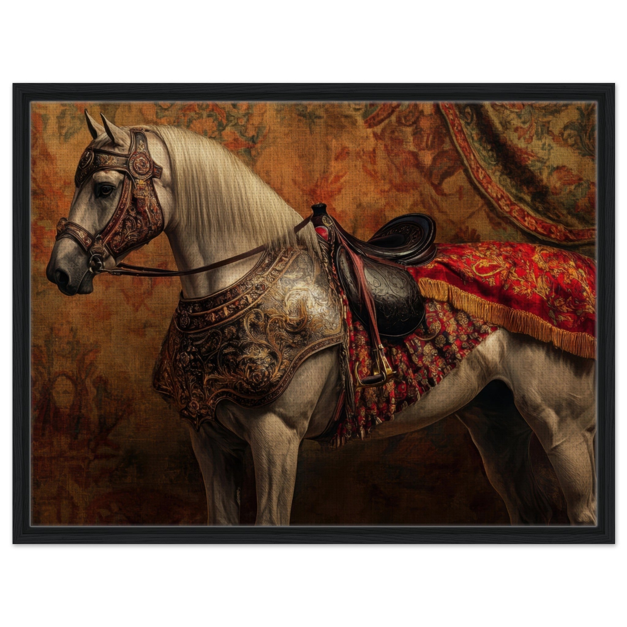Framed Canvas Landscape - Renaissance Portrait of a Noble Horse A dignified 2 - Shop Ai Art WebShop - Digital Art online Store