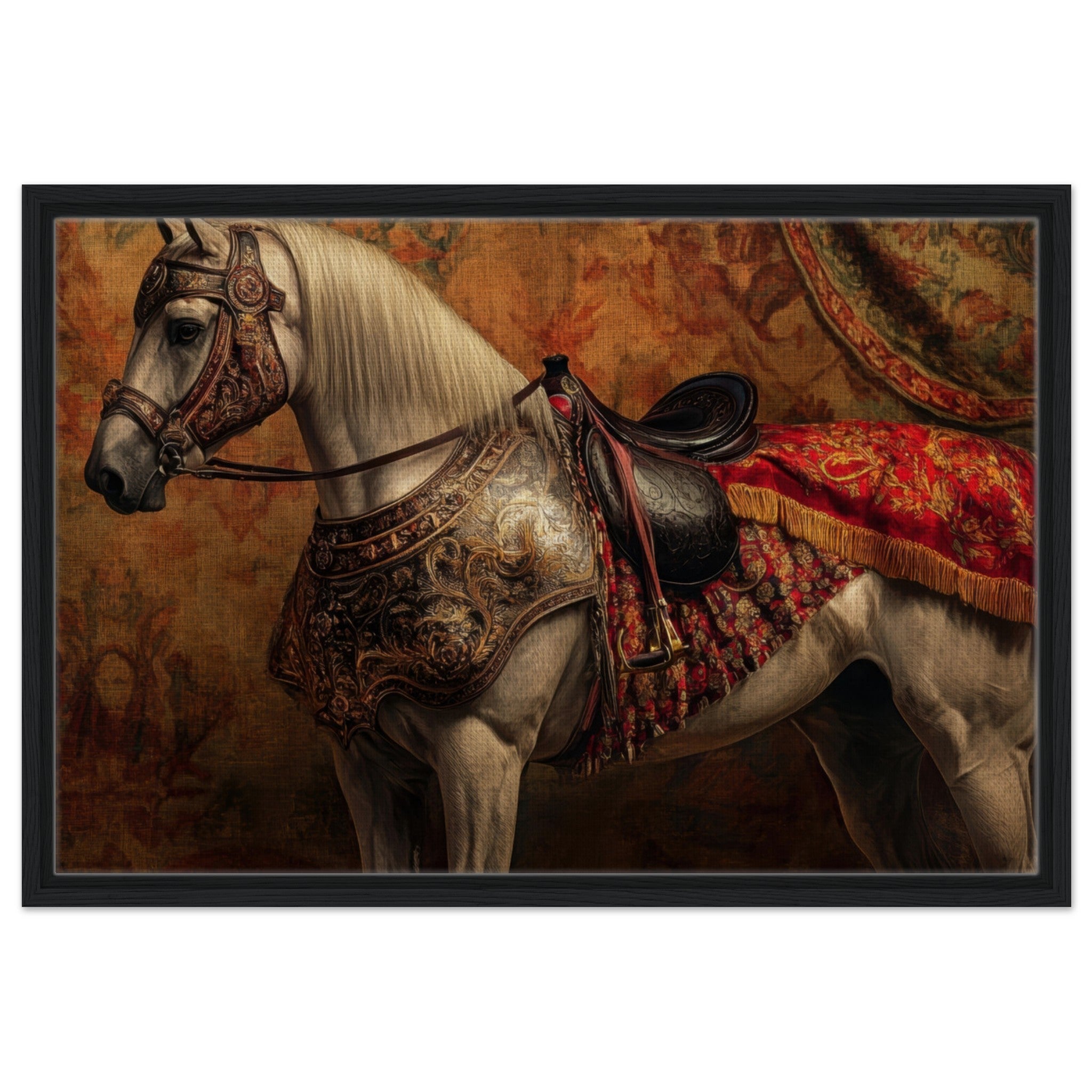 Framed Canvas Landscape - Renaissance Portrait of a Noble Horse A dignified 2 - Shop Ai Art WebShop - Digital Art online Store