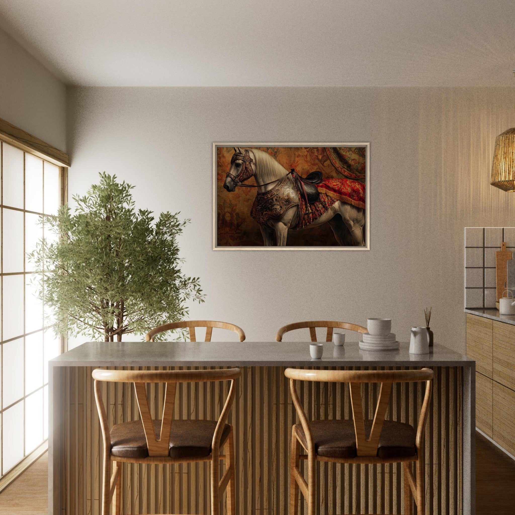 Framed Canvas Landscape - Renaissance Portrait of a Noble Horse A dignified 2 - Shop Ai Art WebShop - Digital Art online Store