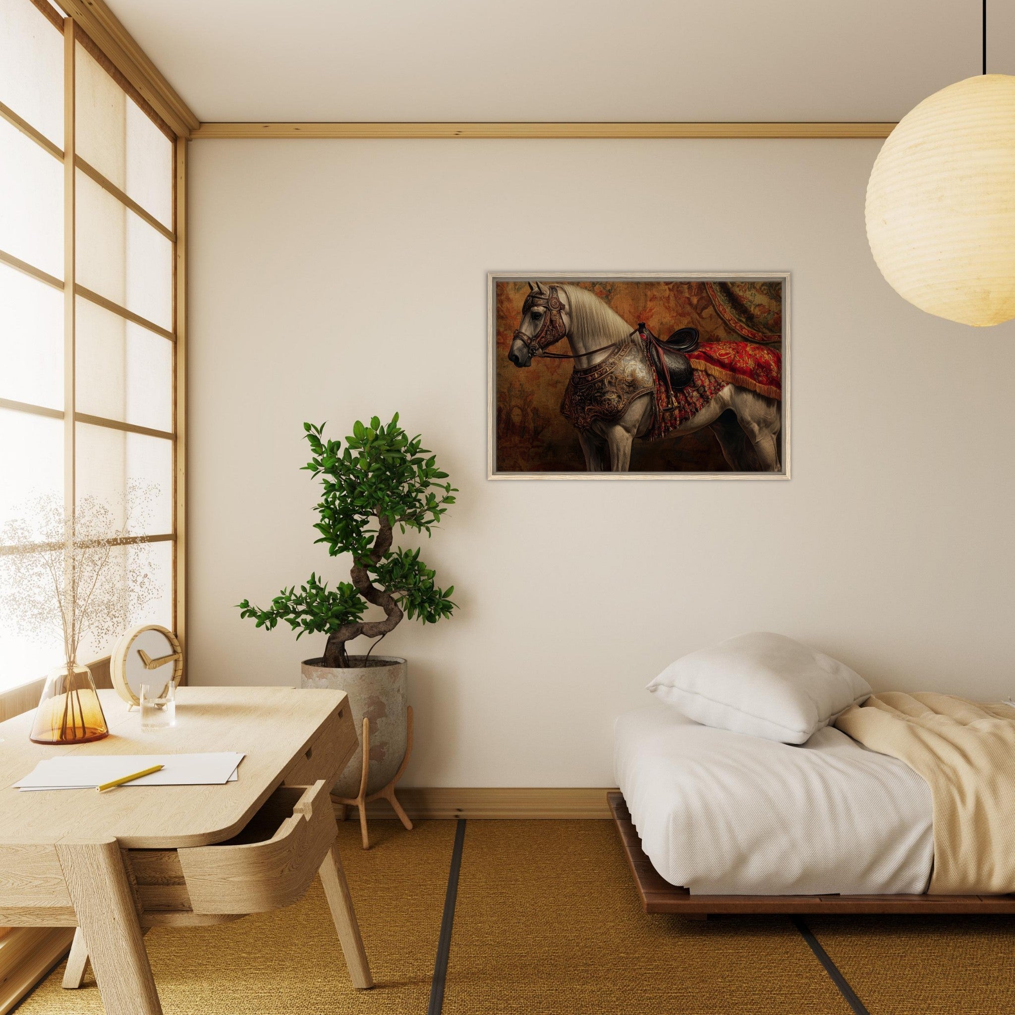 Framed Canvas Landscape - Renaissance Portrait of a Noble Horse A dignified 2 - Shop Ai Art WebShop - Digital Art online Store