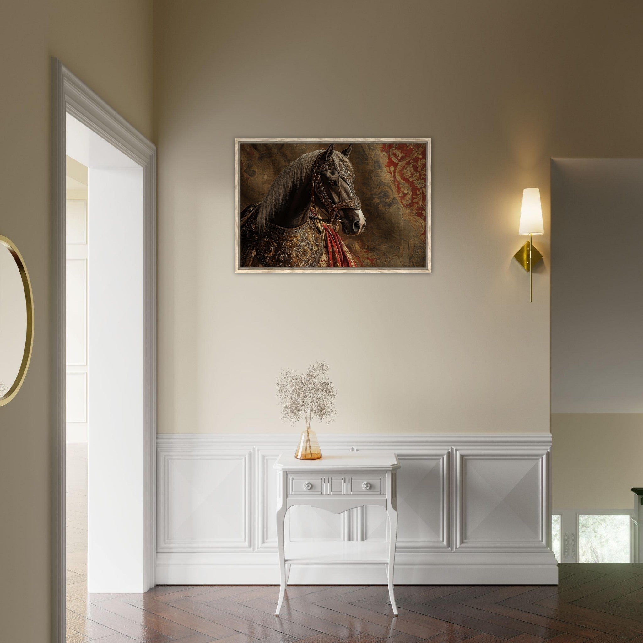 Framed Canvas Landscape - Renaissance Portrait of a Noble Horse A dignified - Shop Ai Art WebShop - Digital Art online Store