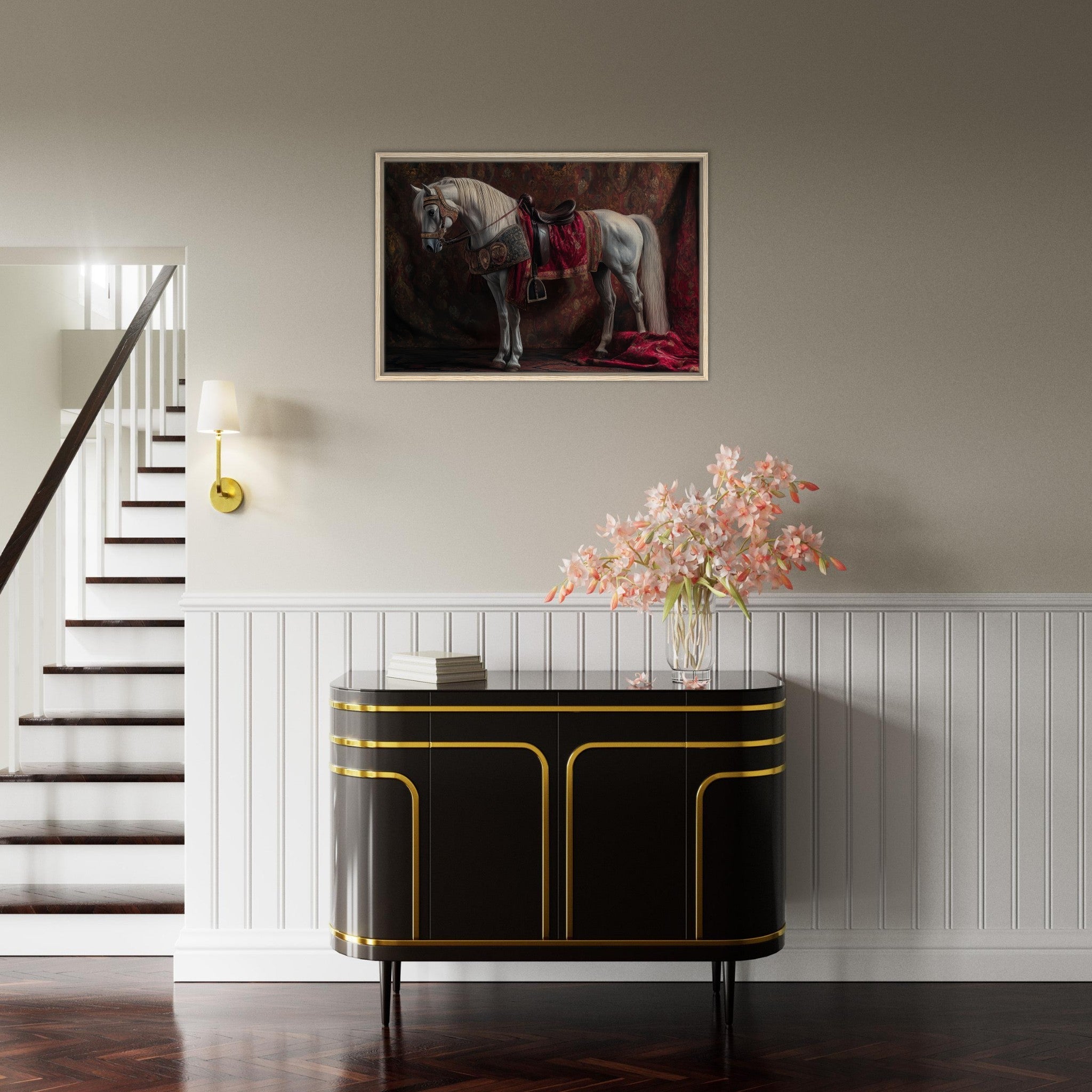 Framed Canvas Landscape - Renaissance Portrait of a Noble Horse A dignified 4 - Shop Ai Art WebShop - Digital Art online Store