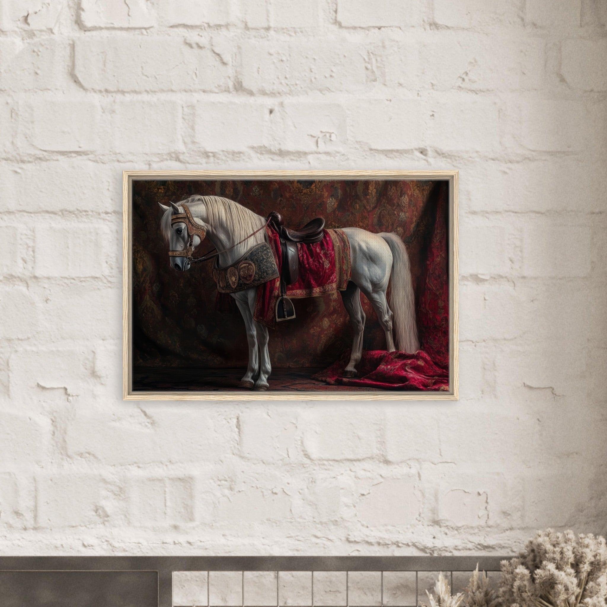 Framed Canvas Landscape - Renaissance Portrait of a Noble Horse A dignified 4 - Shop Ai Art WebShop - Digital Art online Store