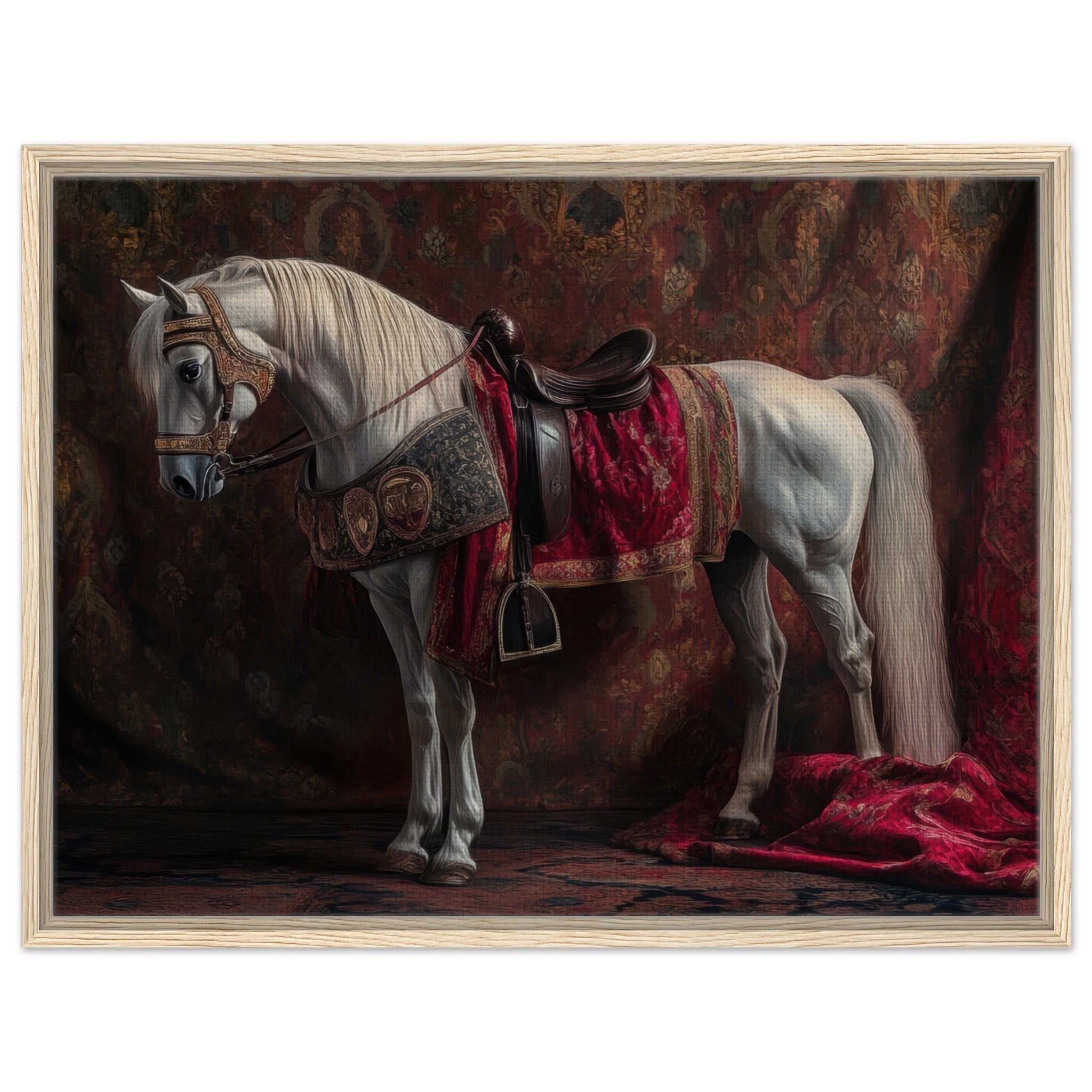 Framed Canvas Landscape - Renaissance Portrait of a Noble Horse A dignified 4 - Shop Ai Art WebShop - Digital Art online Store