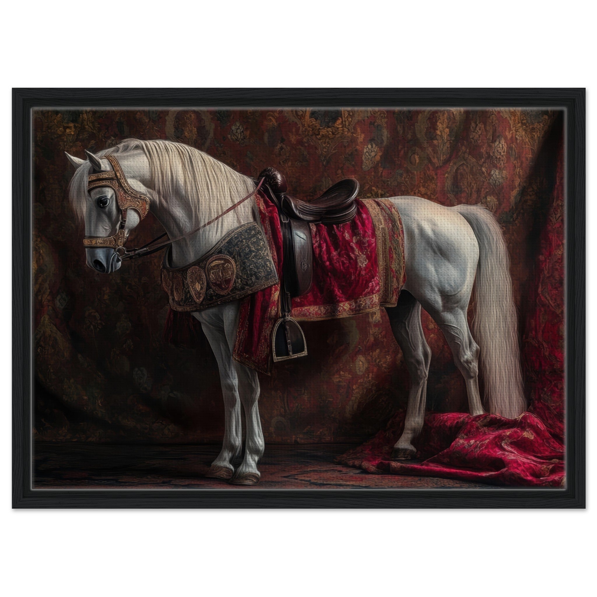 Framed Canvas Landscape - Renaissance Portrait of a Noble Horse A dignified 4 - Shop Ai Art WebShop - Digital Art online Store
