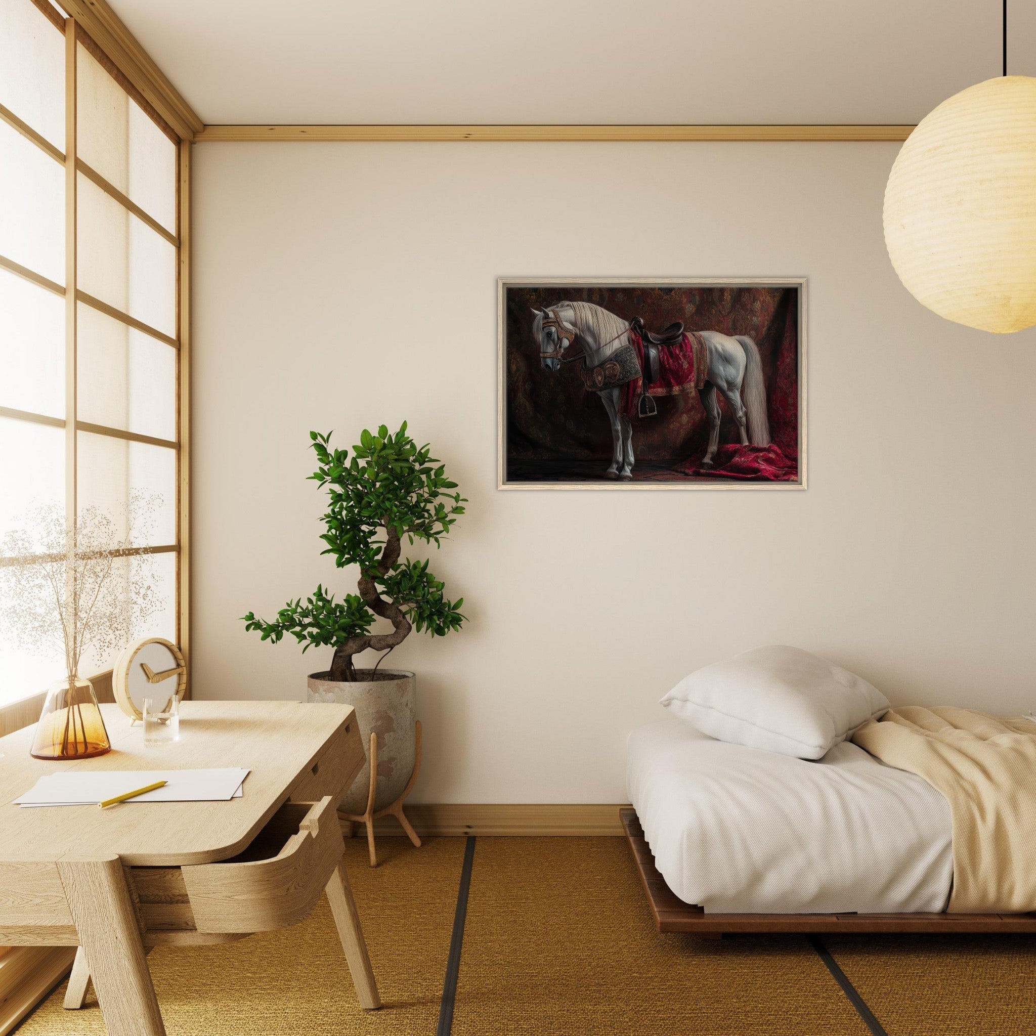 Framed Canvas Landscape - Renaissance Portrait of a Noble Horse A dignified 4 - Shop Ai Art WebShop - Digital Art online Store