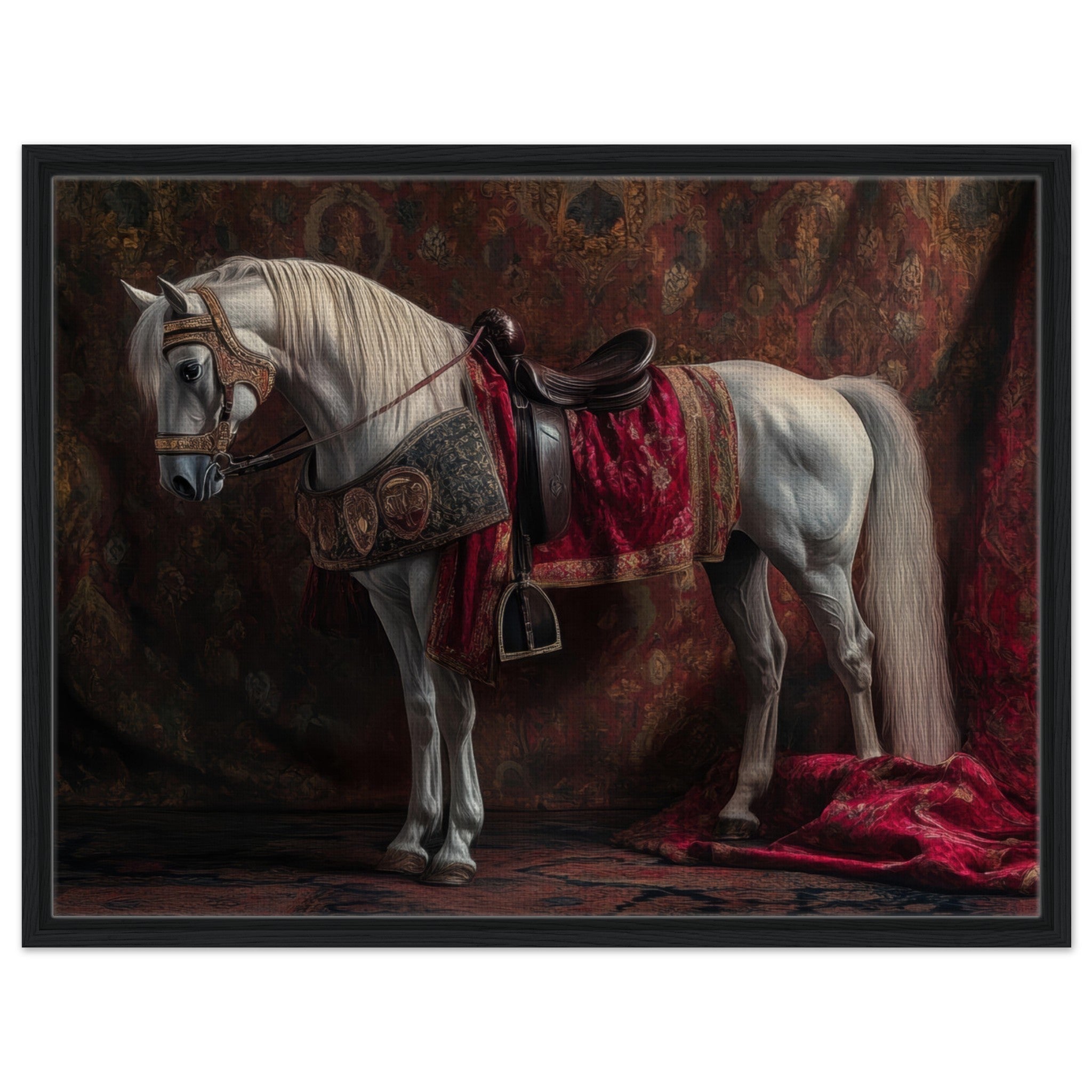 Framed Canvas Landscape - Renaissance Portrait of a Noble Horse A dignified 4 - Shop Ai Art WebShop - Digital Art online Store