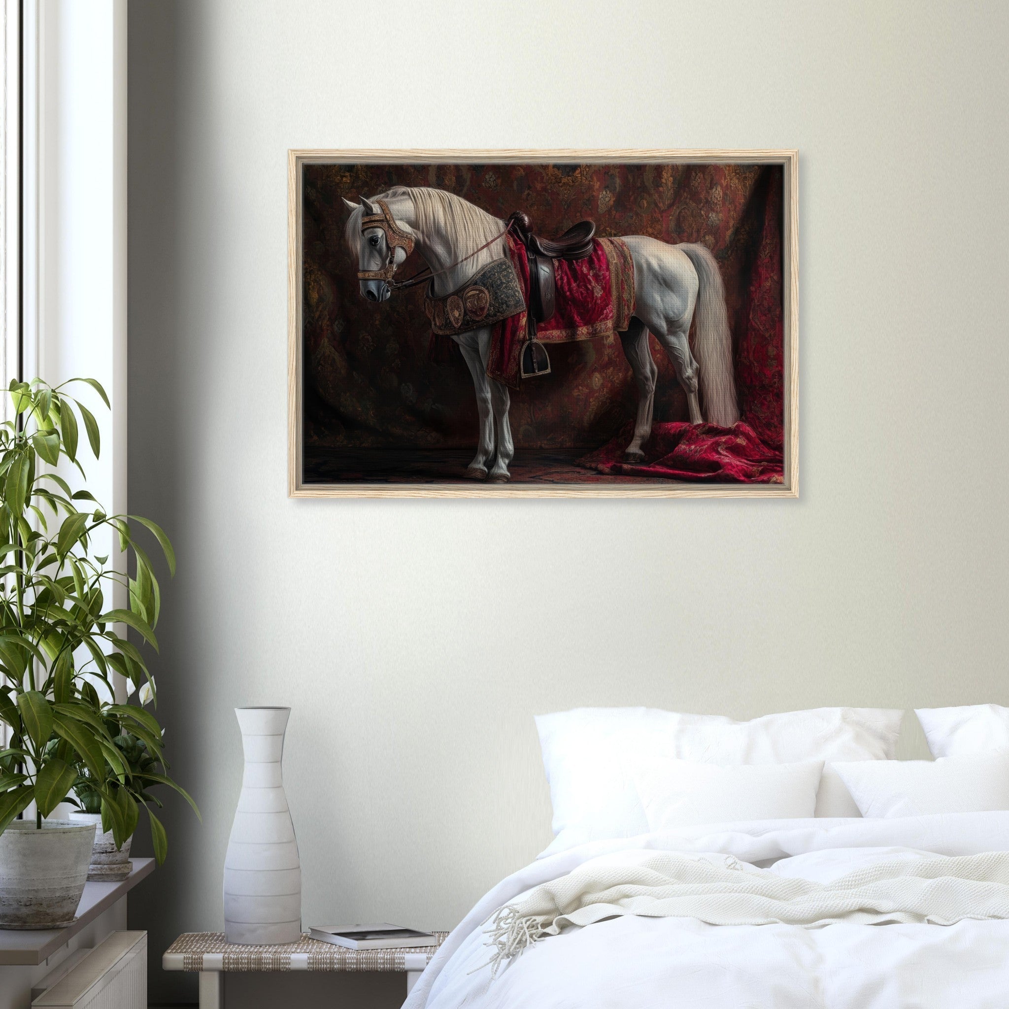 Framed Canvas Landscape - Renaissance Portrait of a Noble Horse A dignified 4 - Shop Ai Art WebShop - Digital Art online Store