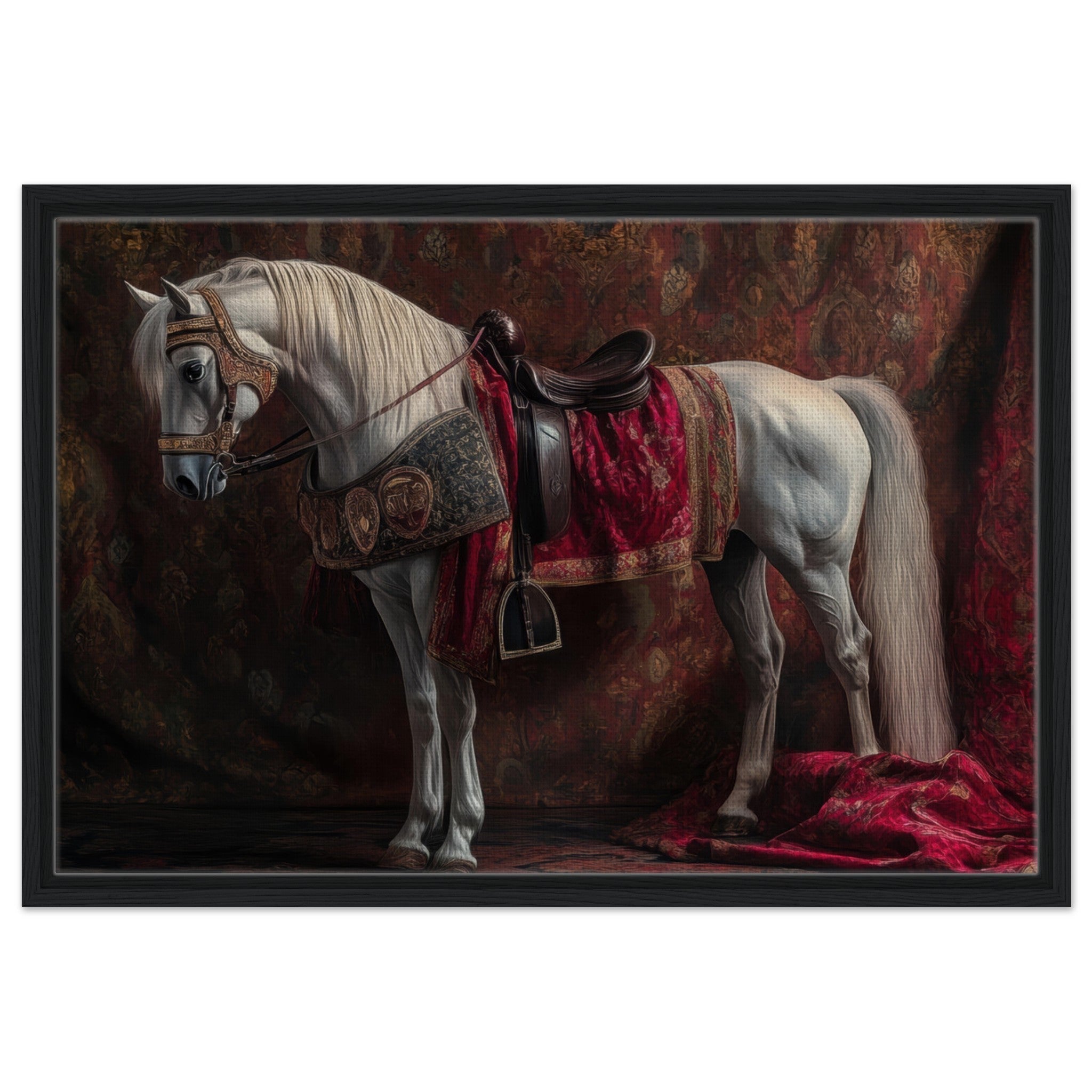 Framed Canvas Landscape - Renaissance Portrait of a Noble Horse A dignified 4 - Shop Ai Art WebShop - Digital Art online Store