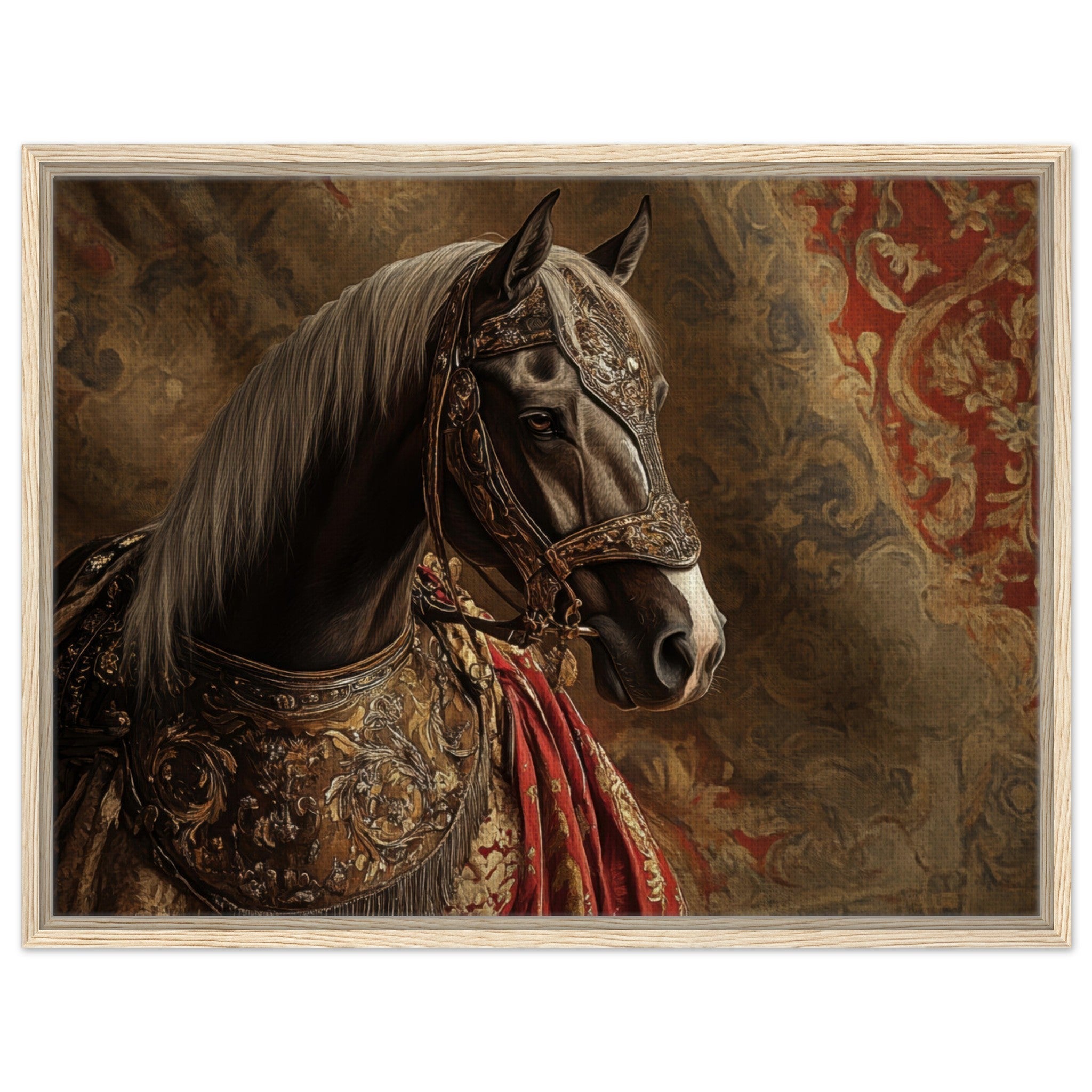Framed Canvas Landscape - Renaissance Portrait of a Noble Horse A dignified - Shop Ai Art WebShop - Digital Art online Store