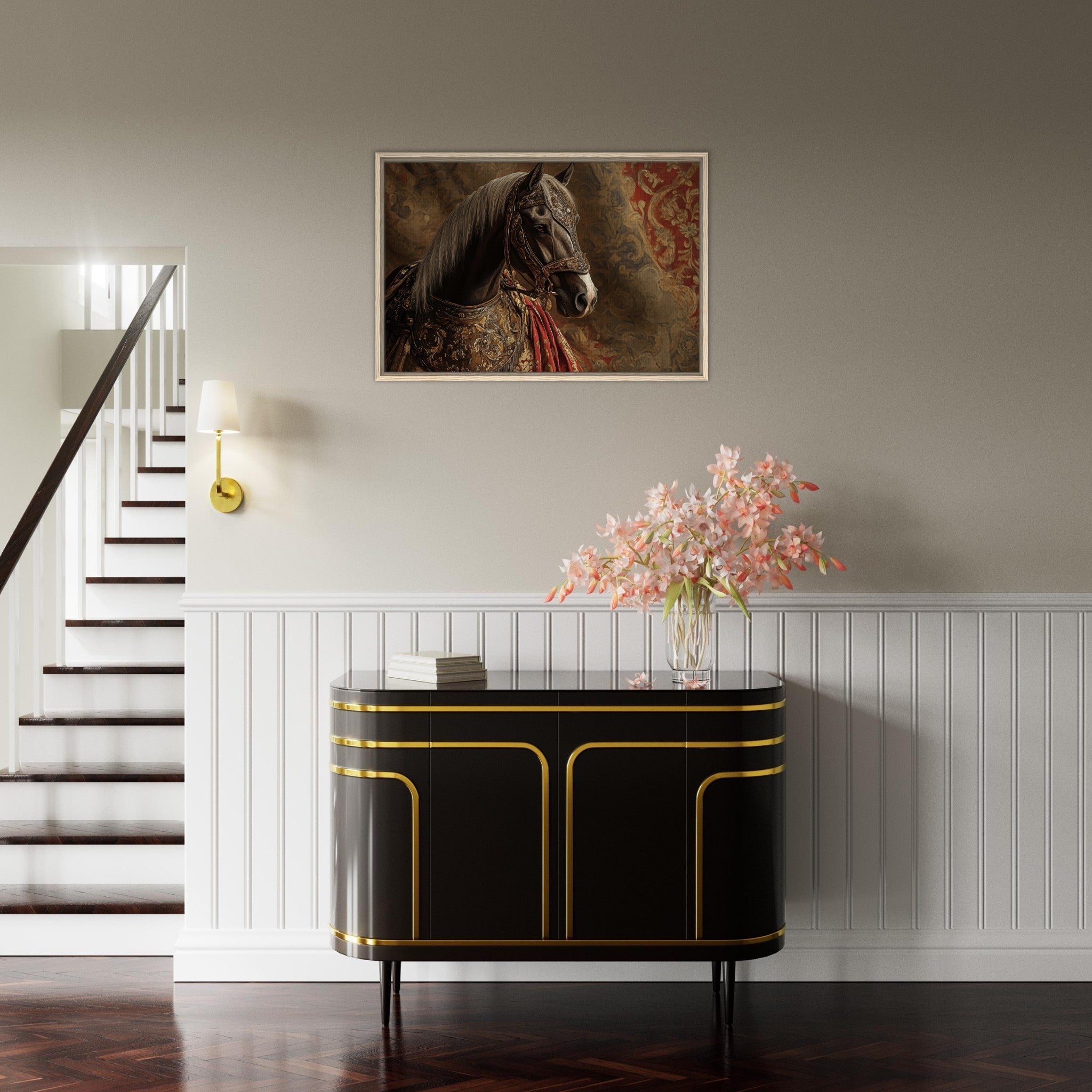 Framed Canvas Landscape - Renaissance Portrait of a Noble Horse A dignified - Shop Ai Art WebShop - Digital Art online Store