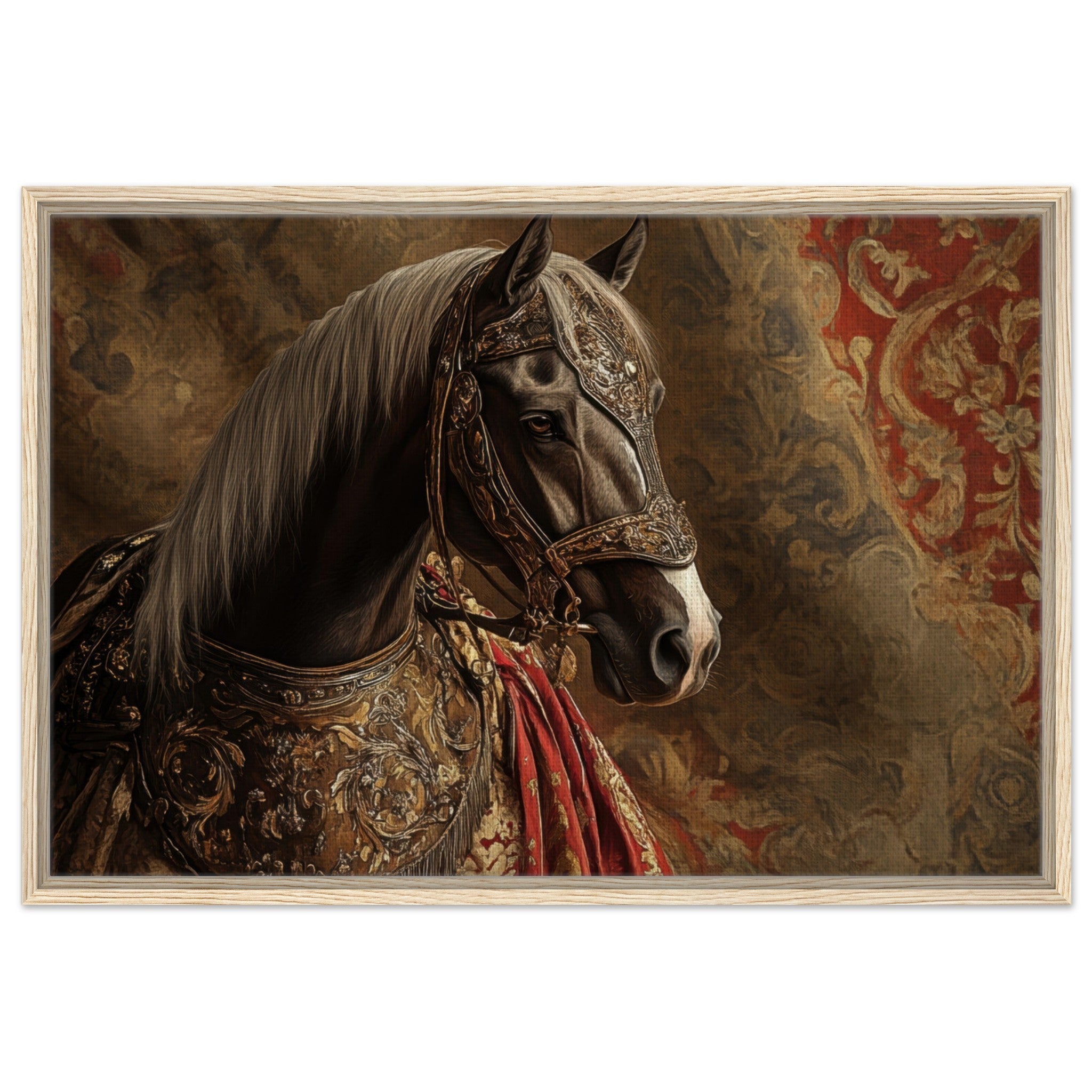 Framed Canvas Landscape - Renaissance Portrait of a Noble Horse A dignified - Shop Ai Art WebShop - Digital Art online Store