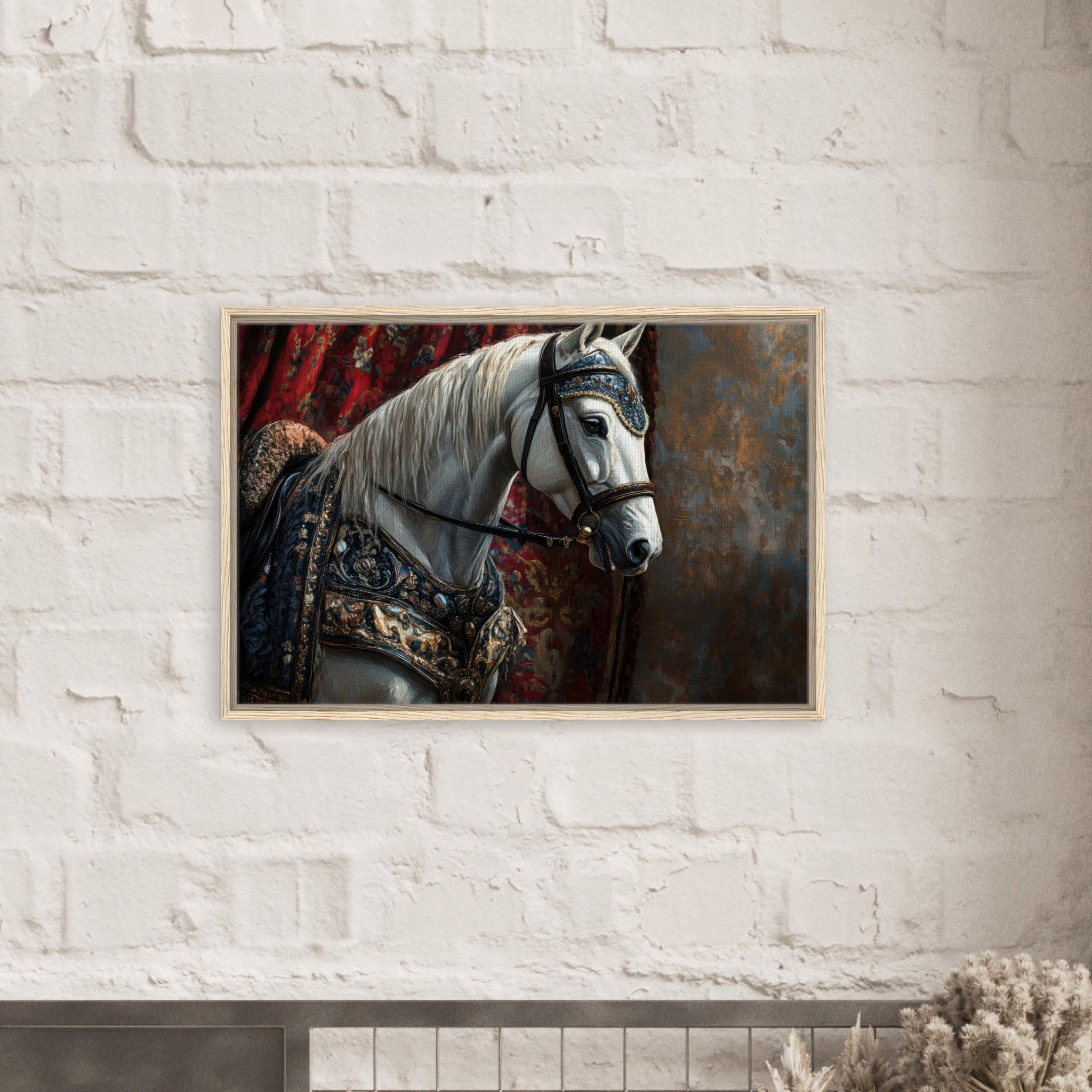 Framed Canvas Landscape - Renaissance Portrait of a Noble Horse A dignified 6 - Shop Ai Art WebShop - Digital Art online Store