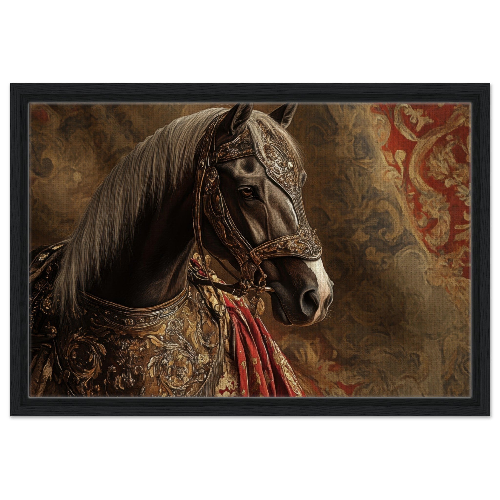 Framed Canvas Landscape - Renaissance Portrait of a Noble Horse A dignified - Shop Ai Art WebShop - Digital Art online Store