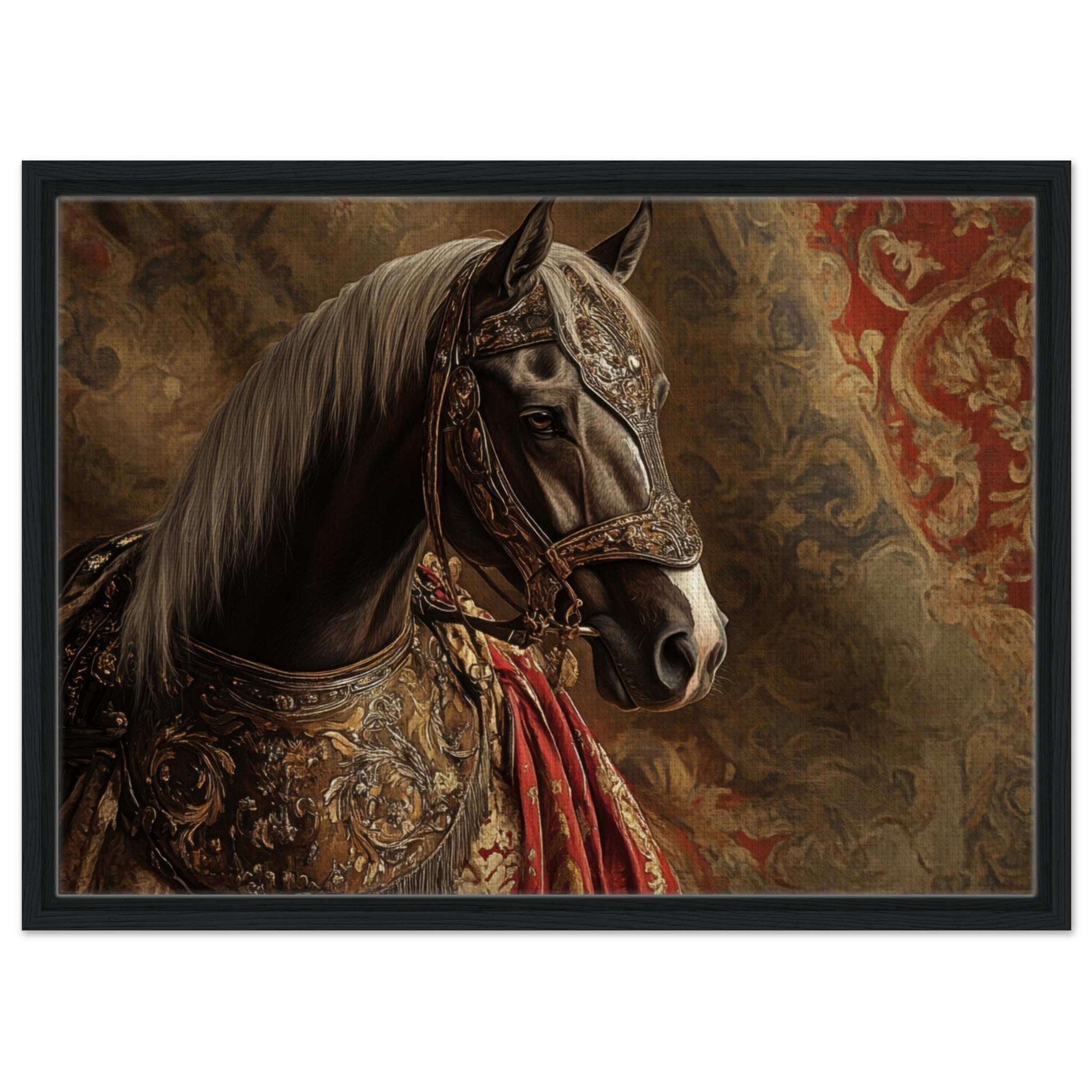 Framed Canvas Landscape - Renaissance Portrait of a Noble Horse A dignified - Shop Ai Art WebShop - Digital Art online Store