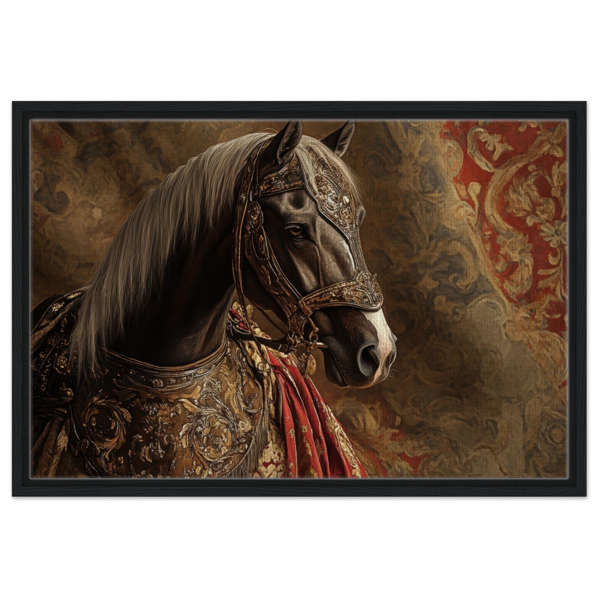 Framed Canvas Landscape - Renaissance Portrait of a Noble Horse A dignified - Shop Ai Art WebShop - Digital Art online Store