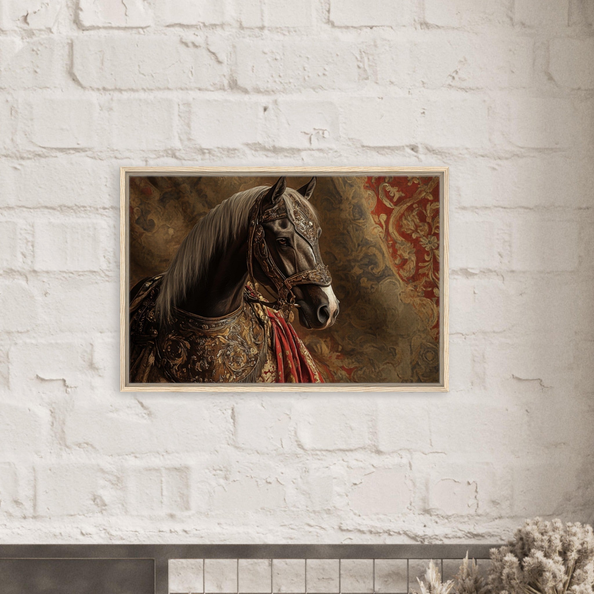 Framed Canvas Landscape - Renaissance Portrait of a Noble Horse A dignified - Shop Ai Art WebShop - Digital Art online Store