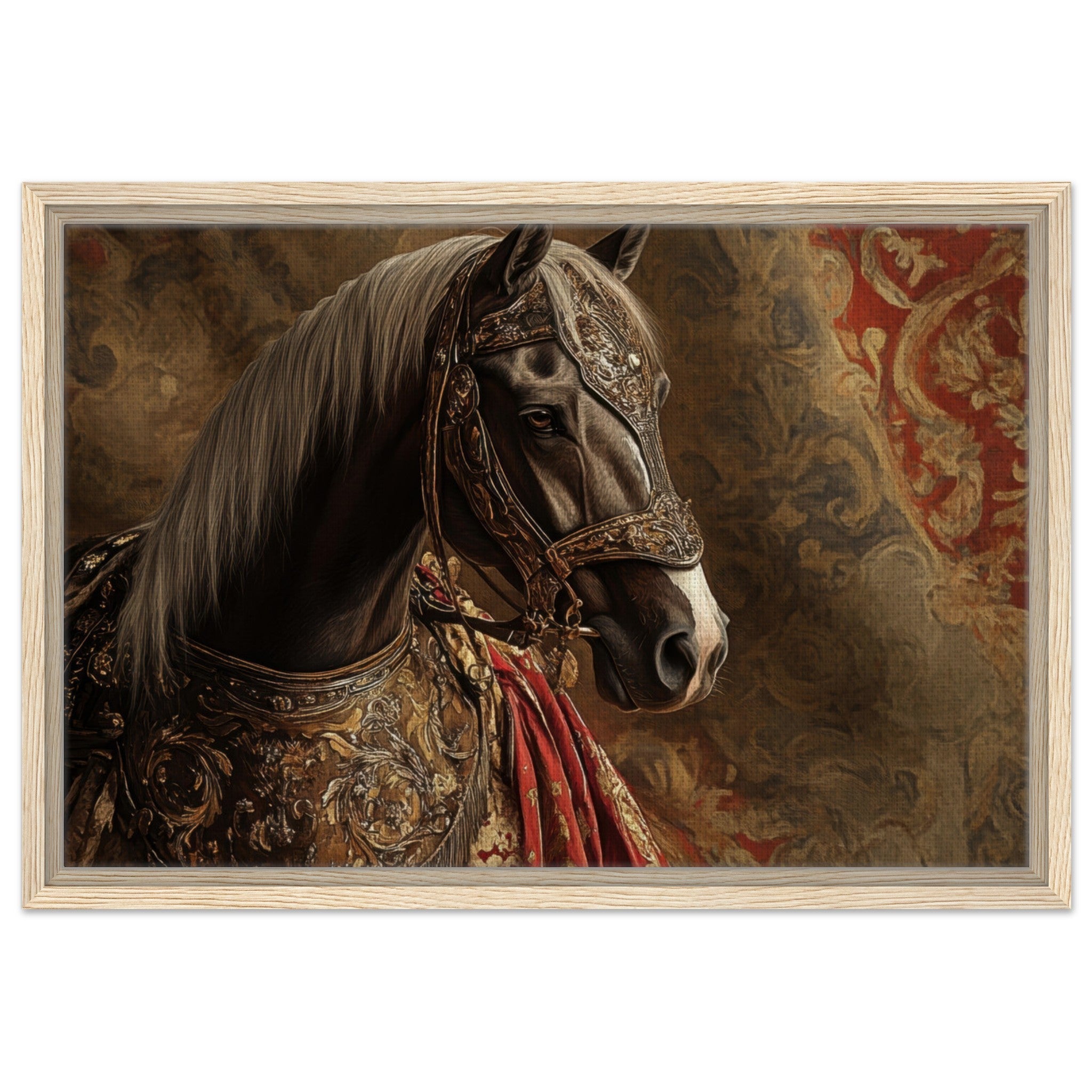 Framed Canvas Landscape - Renaissance Portrait of a Noble Horse A dignified - Shop Ai Art WebShop - Digital Art online Store