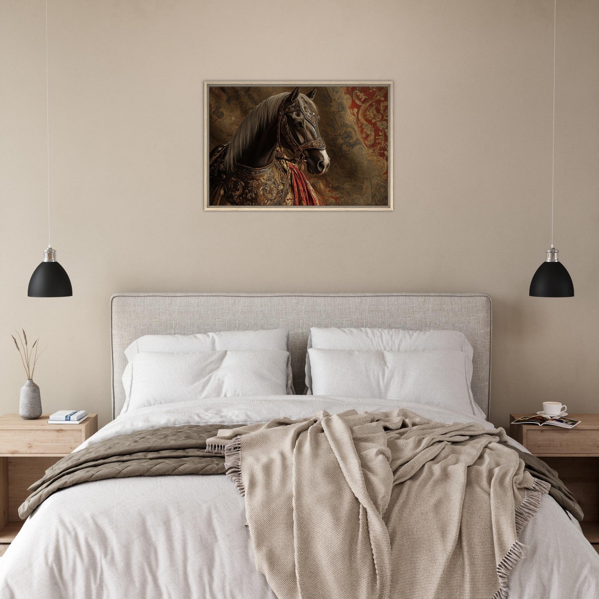 Framed Canvas Landscape - Renaissance Portrait of a Noble Horse A dignified - Shop Ai Art WebShop - Digital Art online Store