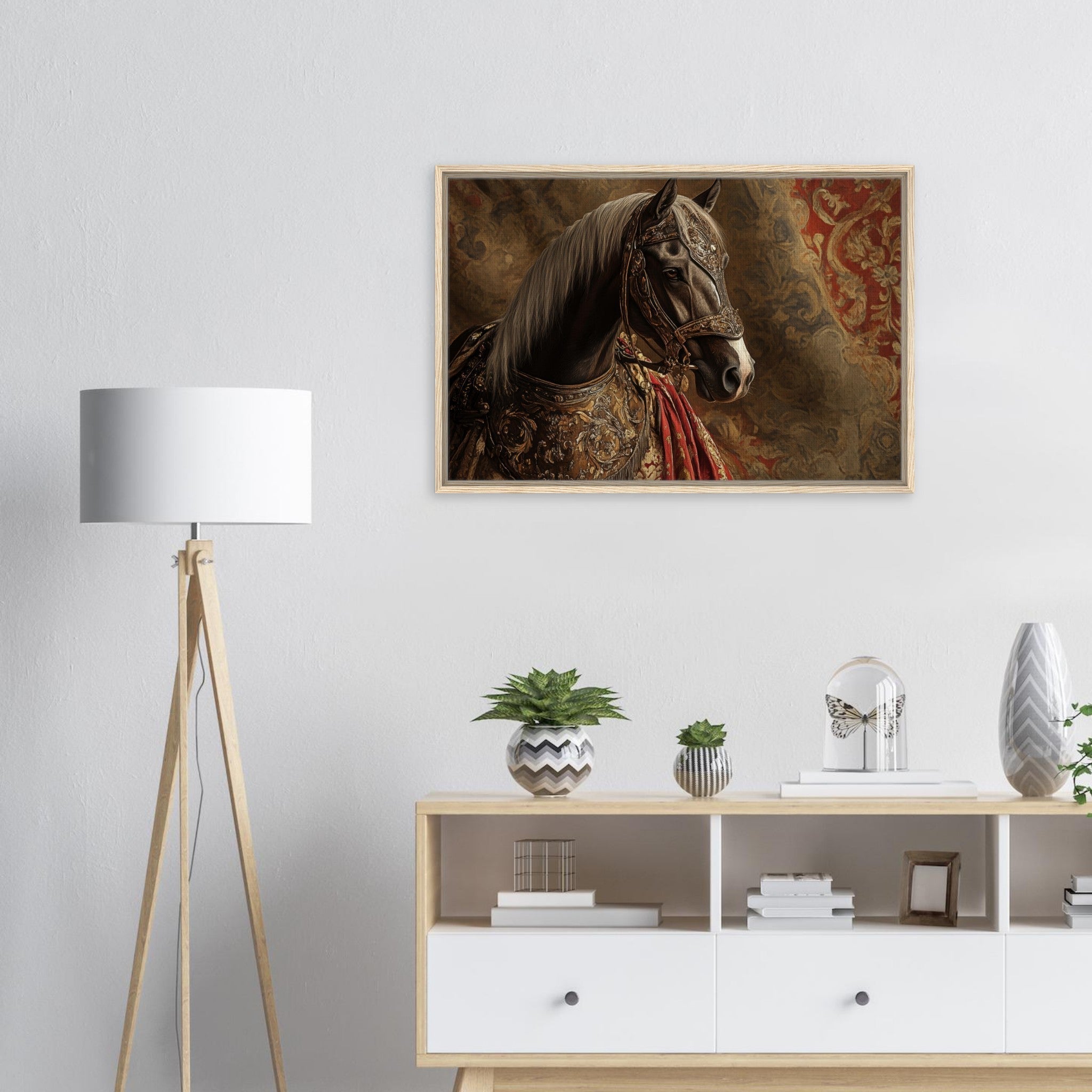 Framed Canvas Landscape - Renaissance Portrait of a Noble Horse A dignified - Shop Ai Art WebShop - Digital Art online Store