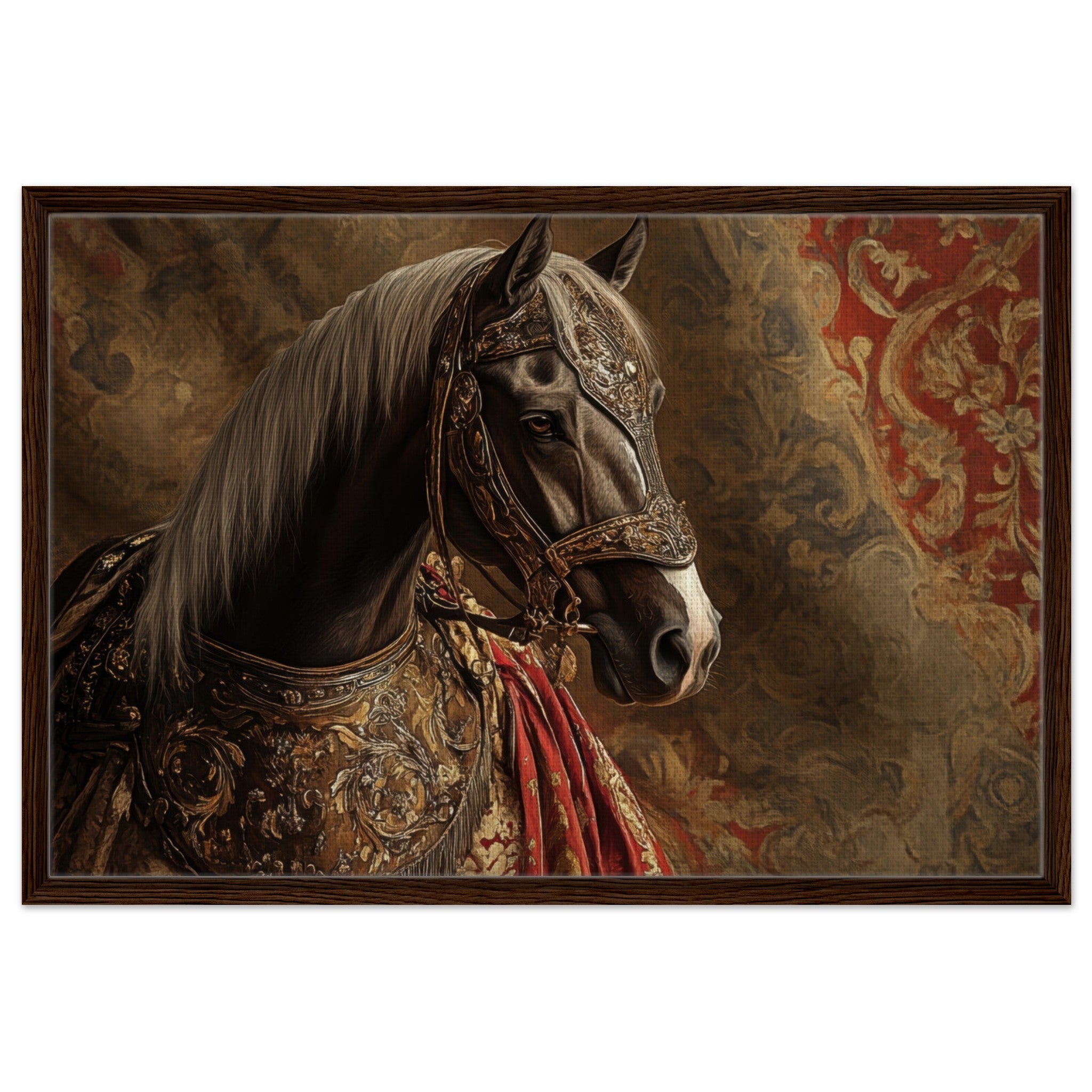 Framed Canvas Landscape - Renaissance Portrait of a Noble Horse A dignified - Shop Ai Art WebShop - Digital Art online Store