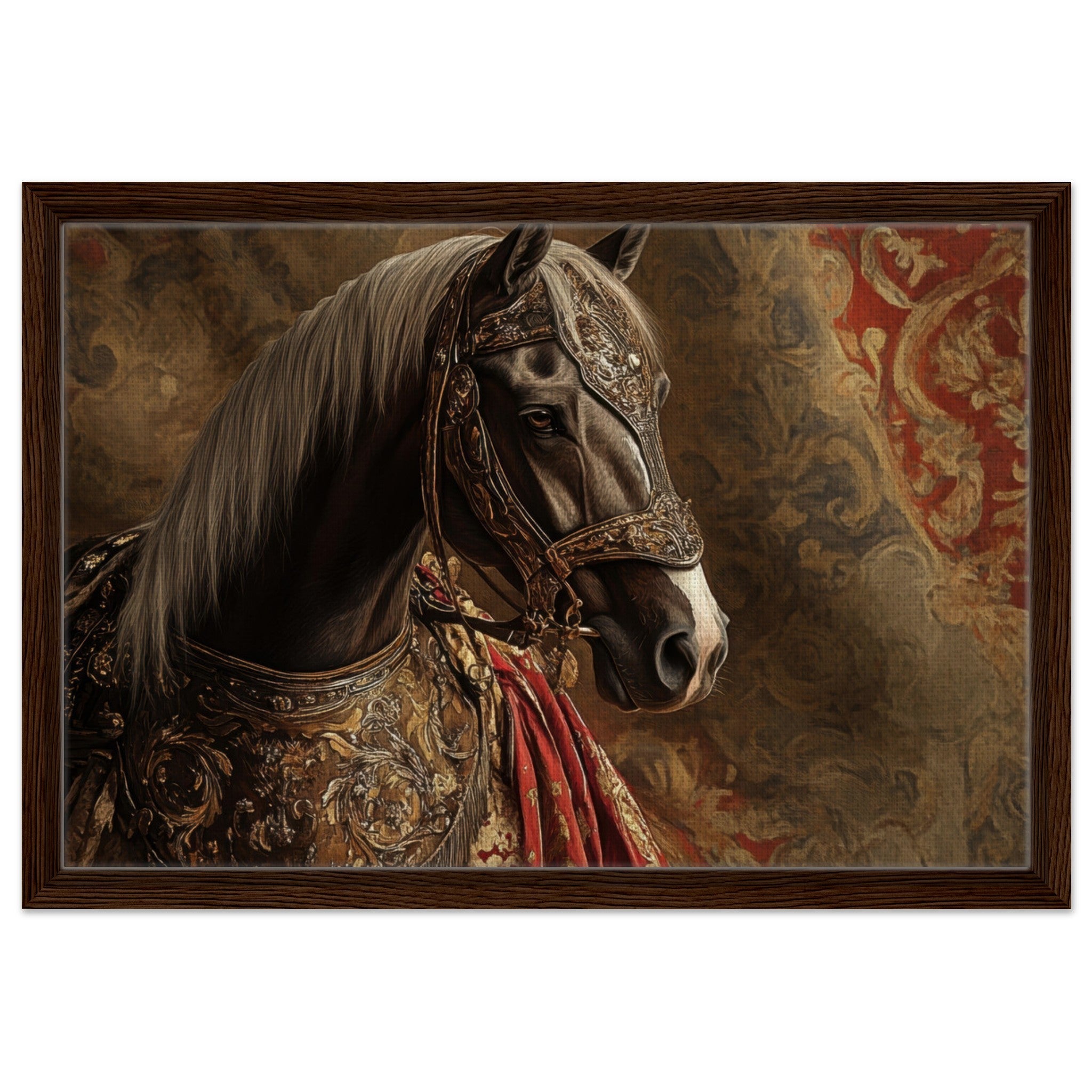Framed Canvas Landscape - Renaissance Portrait of a Noble Horse A dignified - Shop Ai Art WebShop - Digital Art online Store