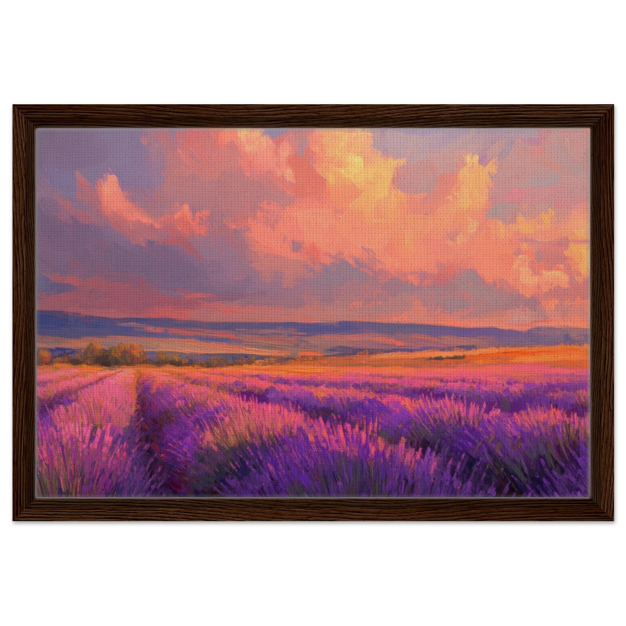 Framed Canvas Landscape - Rolling lavender fields under a pink - hued sunset - Shop Ai Art WebShop - Digital Art online Store