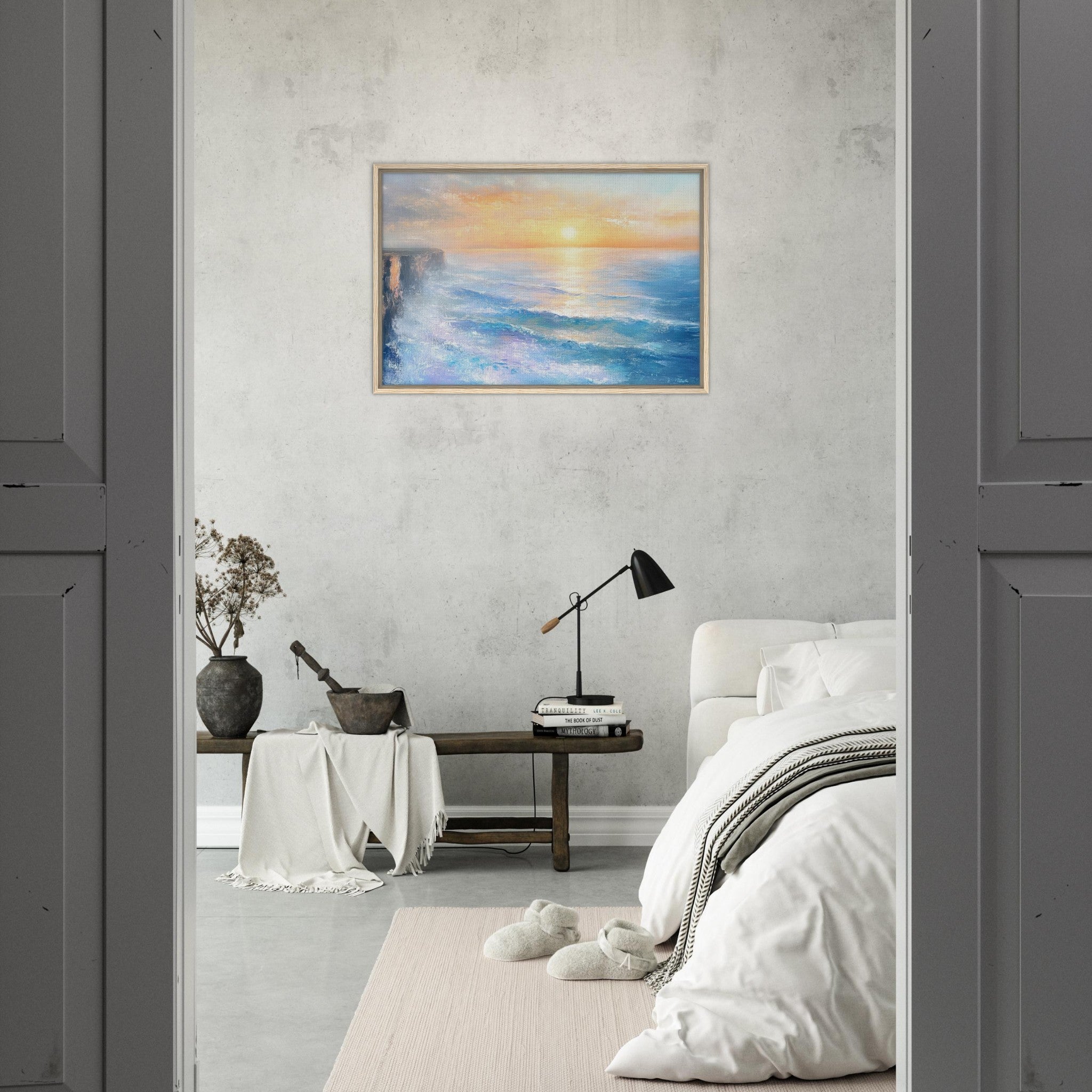 Framed Canvas Landscape - Seaside Cliff at Sunrise A breathtaking Empress - Shop Ai Art WebShop - Digital Art online Store