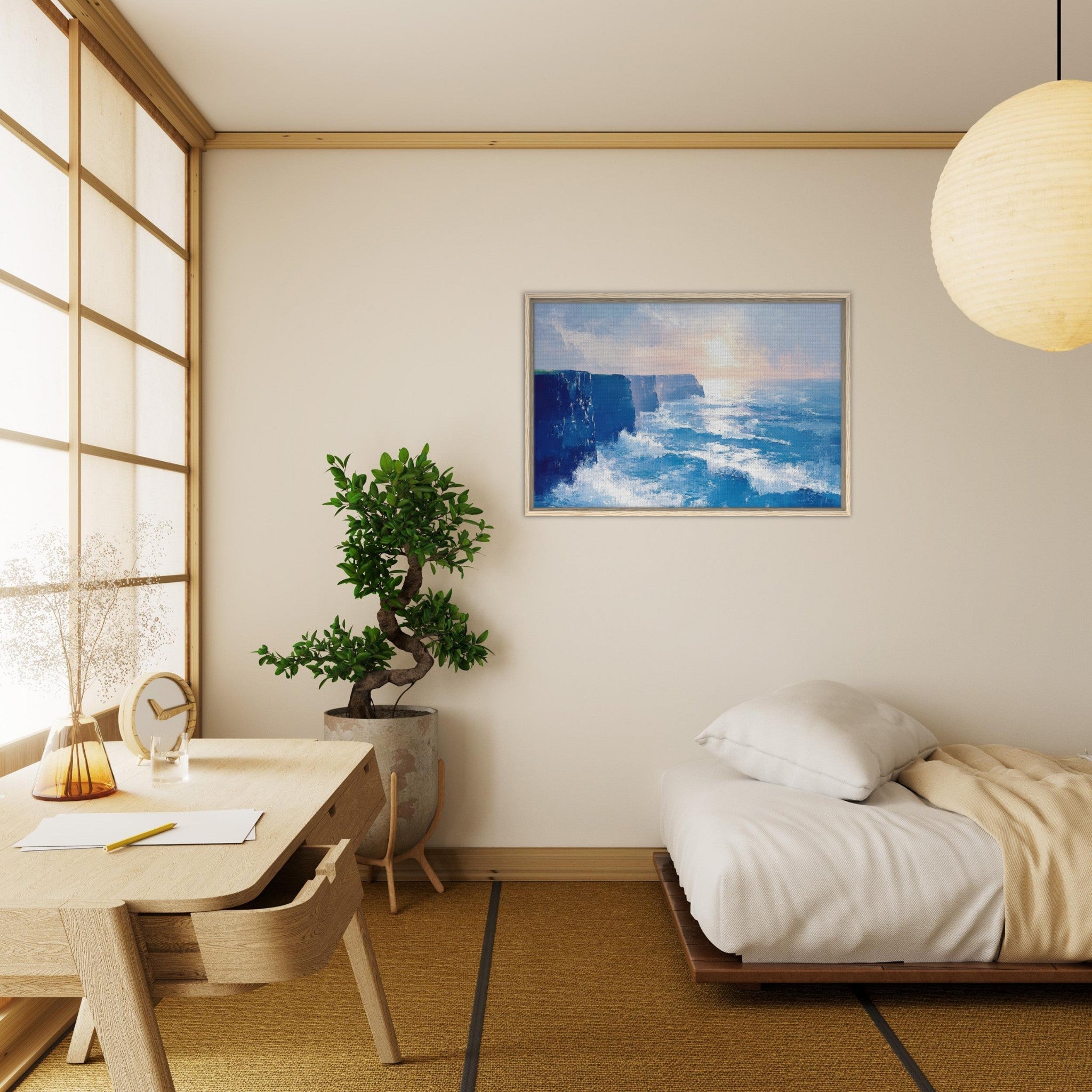 Framed Canvas Landscape - Seaside Cliff at Sunrise A breathtaking Empress 2 - Shop Ai Art WebShop - Digital Art online Store
