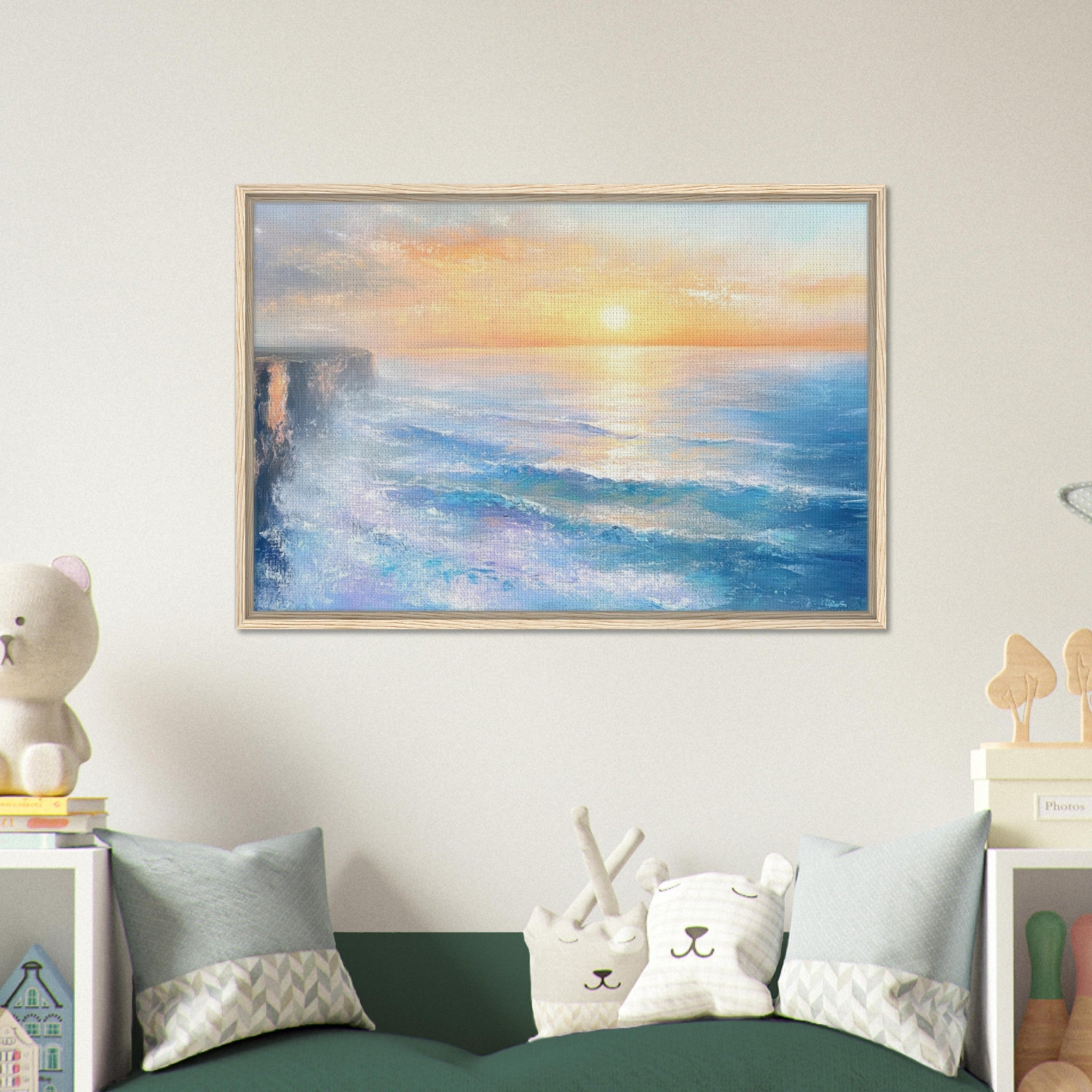 Framed Canvas Landscape - Seaside Cliff at Sunrise A breathtaking Empress - Shop Ai Art WebShop - Digital Art online Store