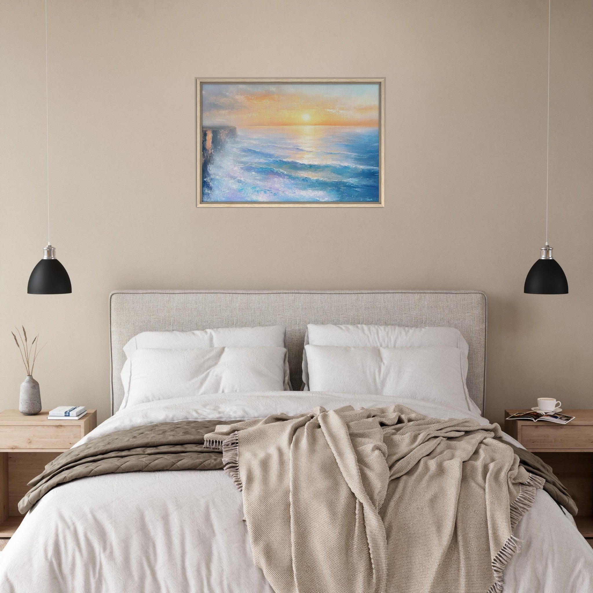 Framed Canvas Landscape - Seaside Cliff at Sunrise A breathtaking Empress - Shop Ai Art WebShop - Digital Art online Store