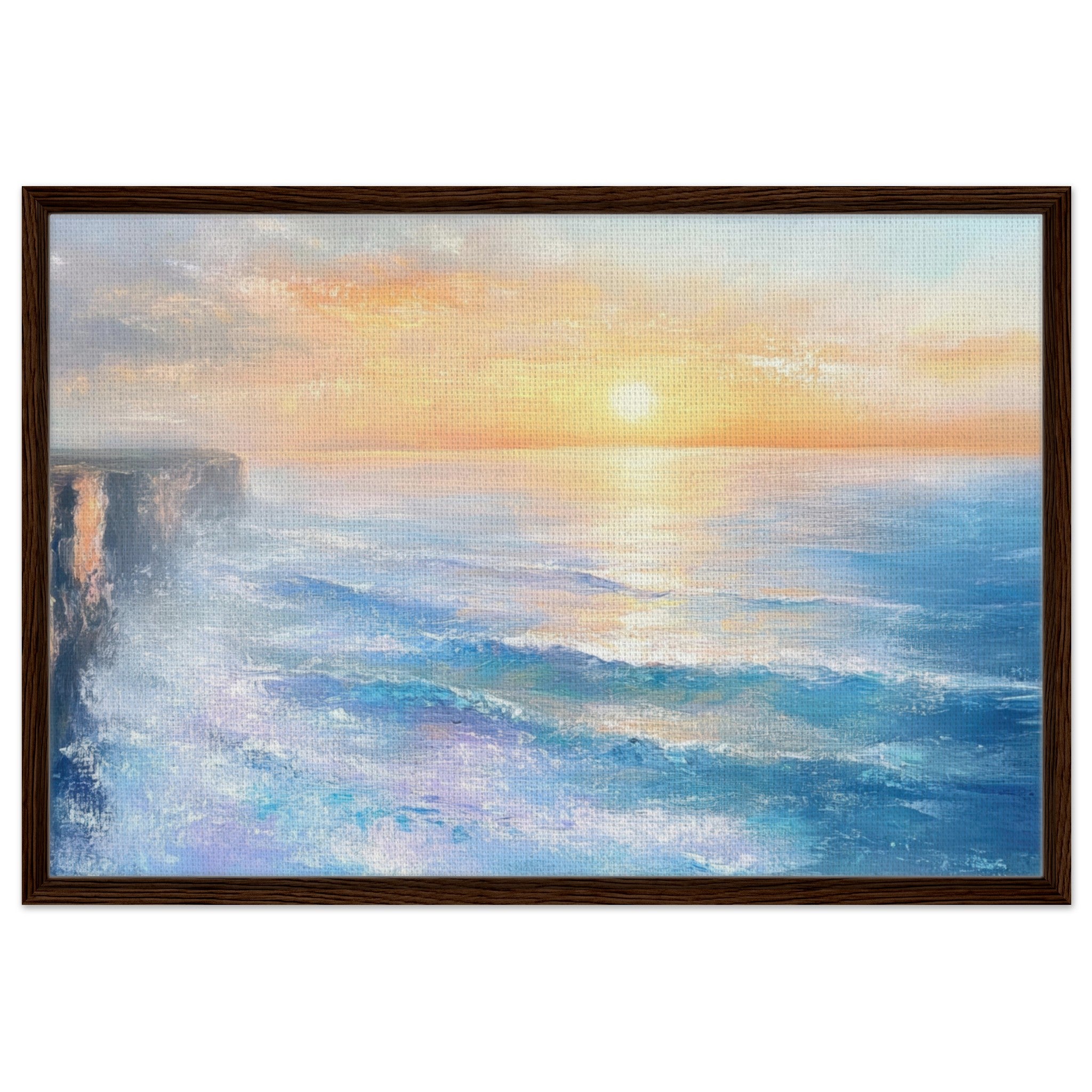 Framed Canvas Landscape - Seaside Cliff at Sunrise A breathtaking Empress - Shop Ai Art WebShop - Digital Art online Store