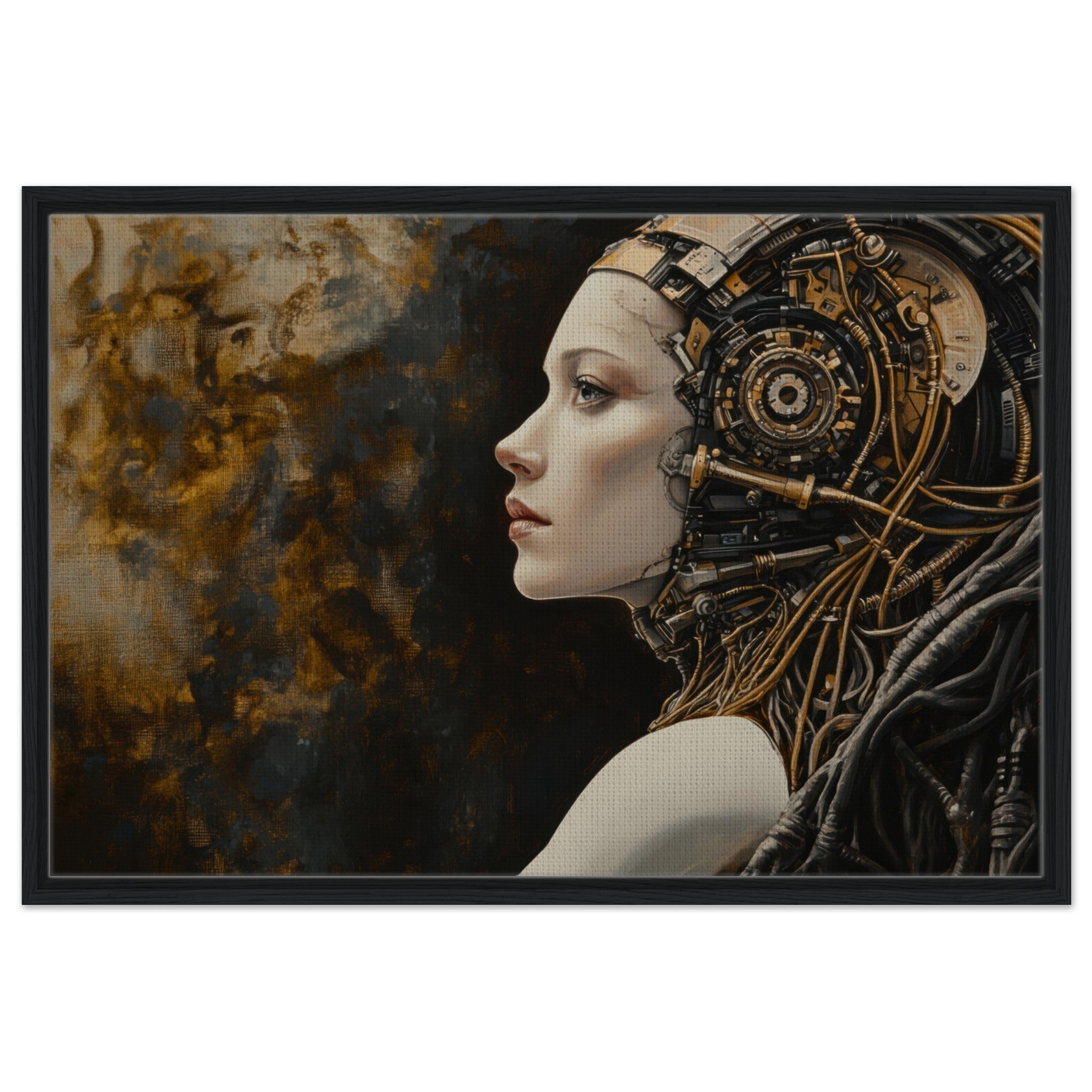 Framed Canvas Landscape - Surrealist Hybrid Queen on a Biomechanical Thrown - Shop Ai Art WebShop - Digital Art online Store