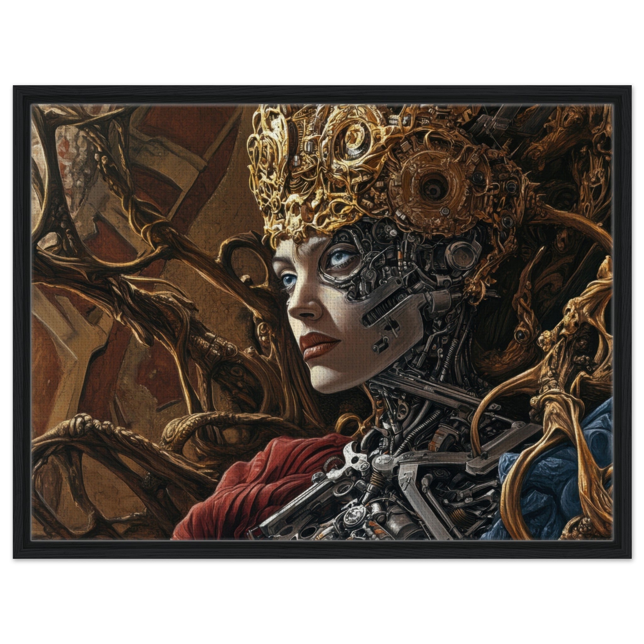 Framed Canvas Landscape - Surrealist Hybrid Queen on a Biomechanical Thrown 3 - Shop Ai Art WebShop - Digital Art online Store